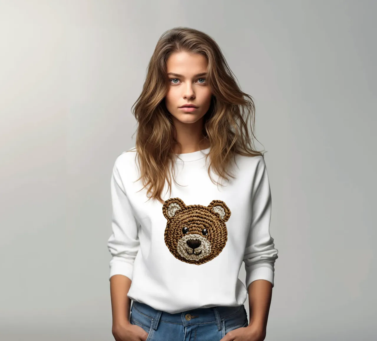 Simpatica testa di orso marrone ricamata per bambini felpa da Autofocus