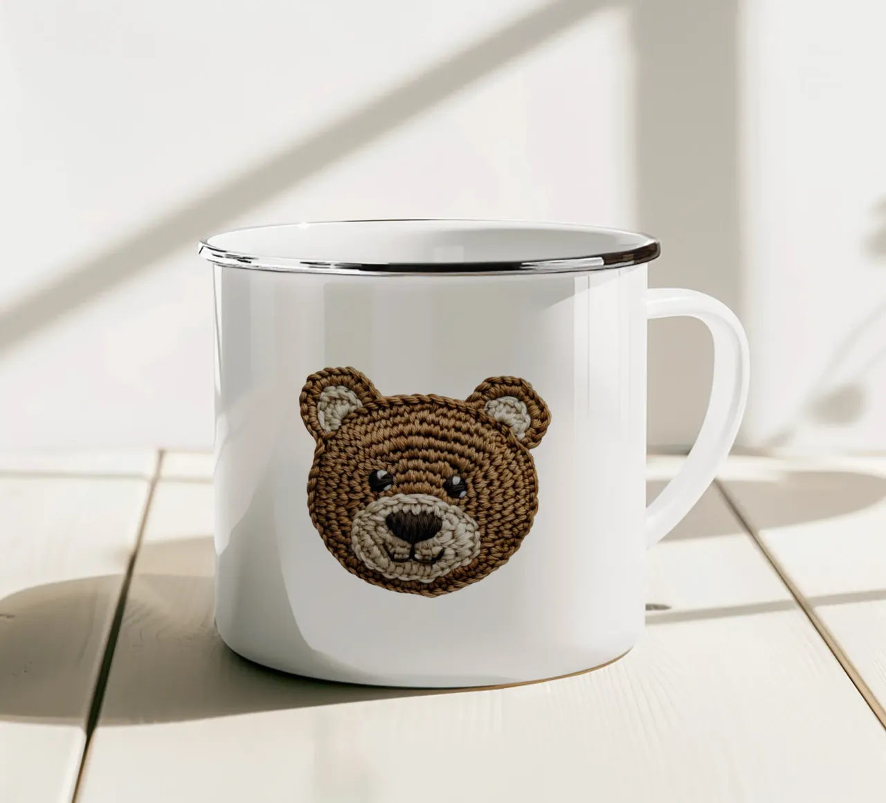 Simpatica testa di orso marrone ricamata per bambini tazza in smalto da Autofocus