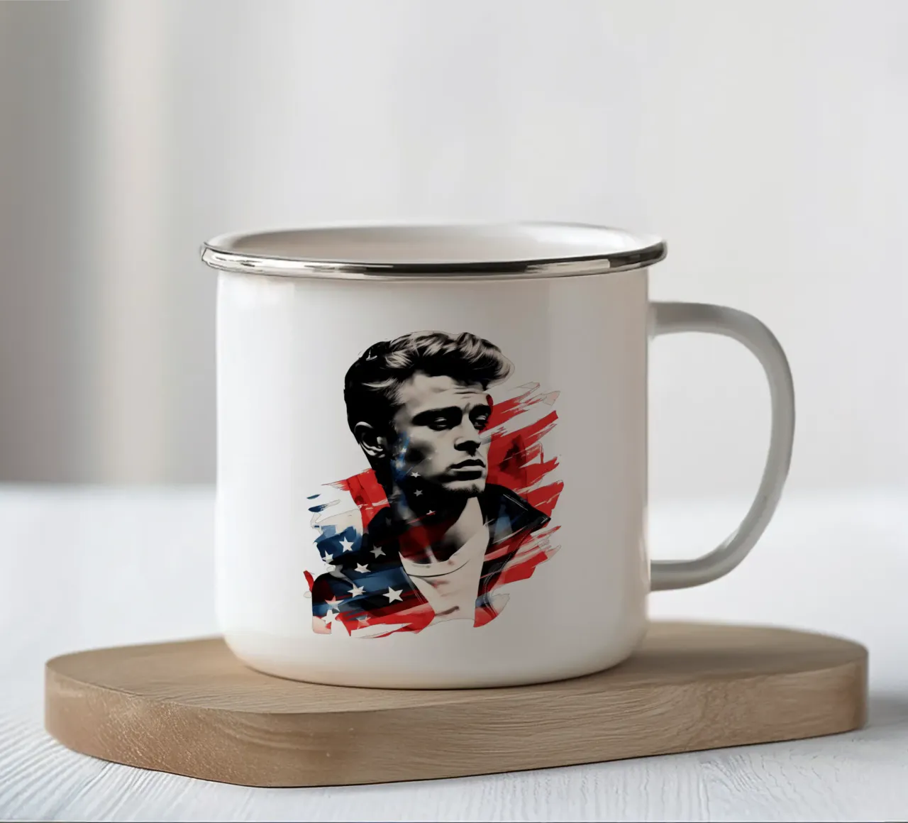 Poster dei fan di James Dean con i colori degli Stati Uniti tazza in smalto da Autofocus