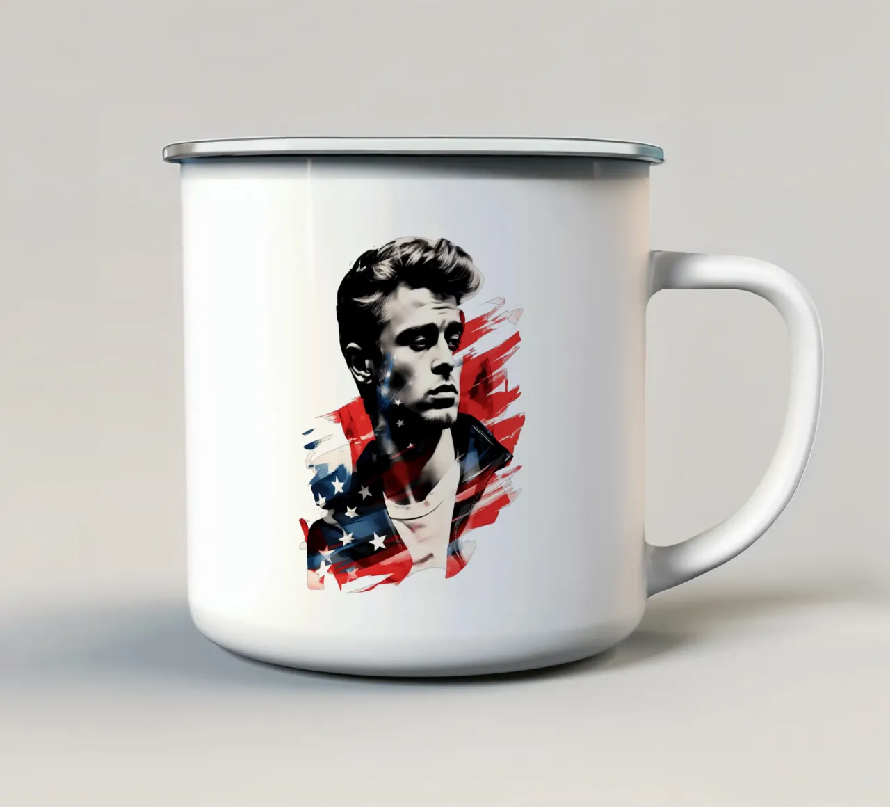 Poster dei fan di James Dean con i colori degli Stati Uniti tazza in smalto da Autofocus
