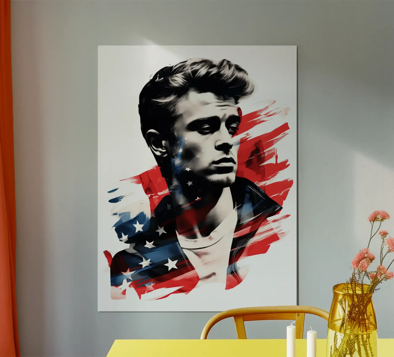 Poster dei fan di James Dean con i colori degli Stati Uniti poster da Autofocus