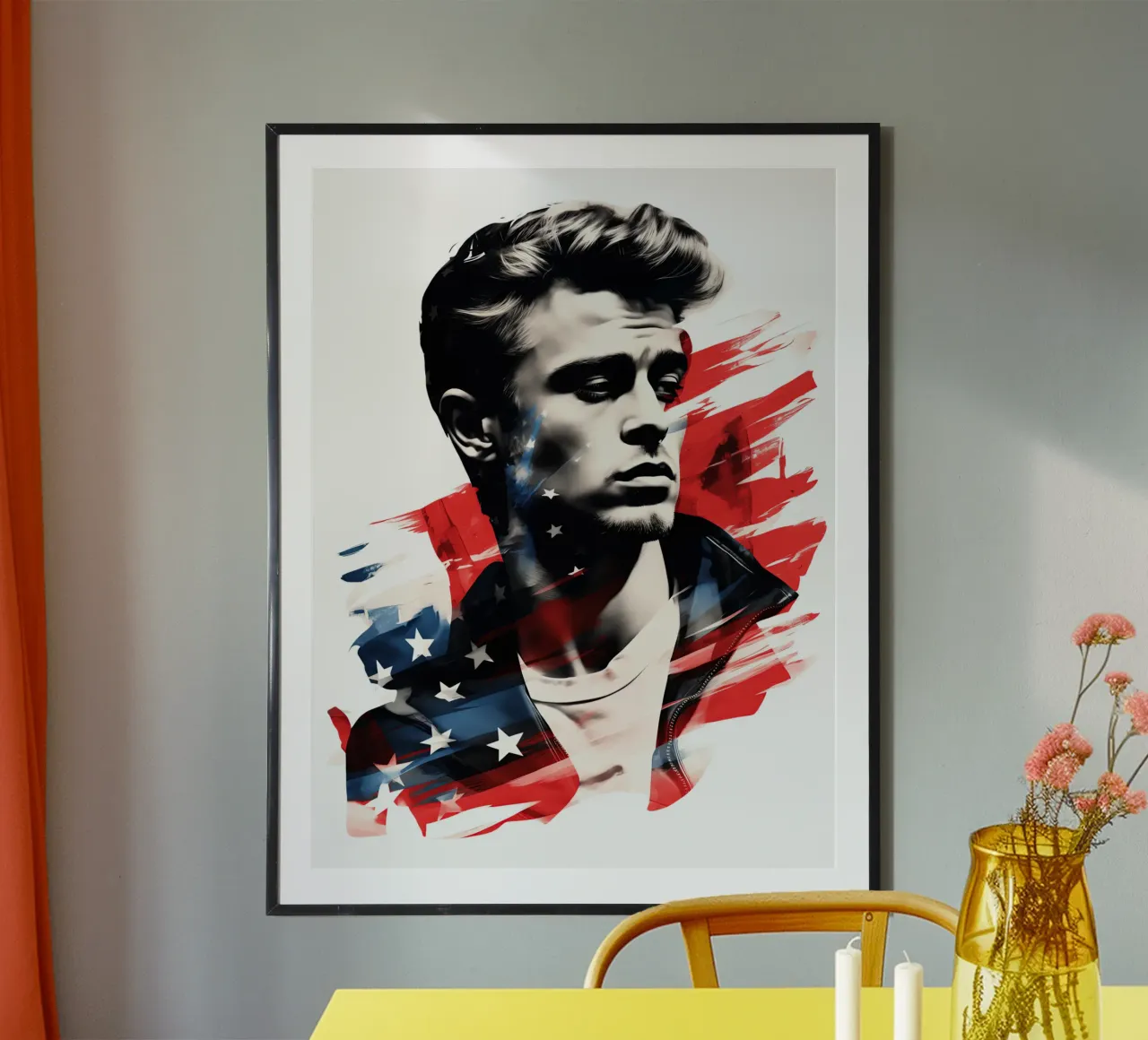 Poster dei fan di James Dean con i colori degli Stati Uniti poster da Autofocus