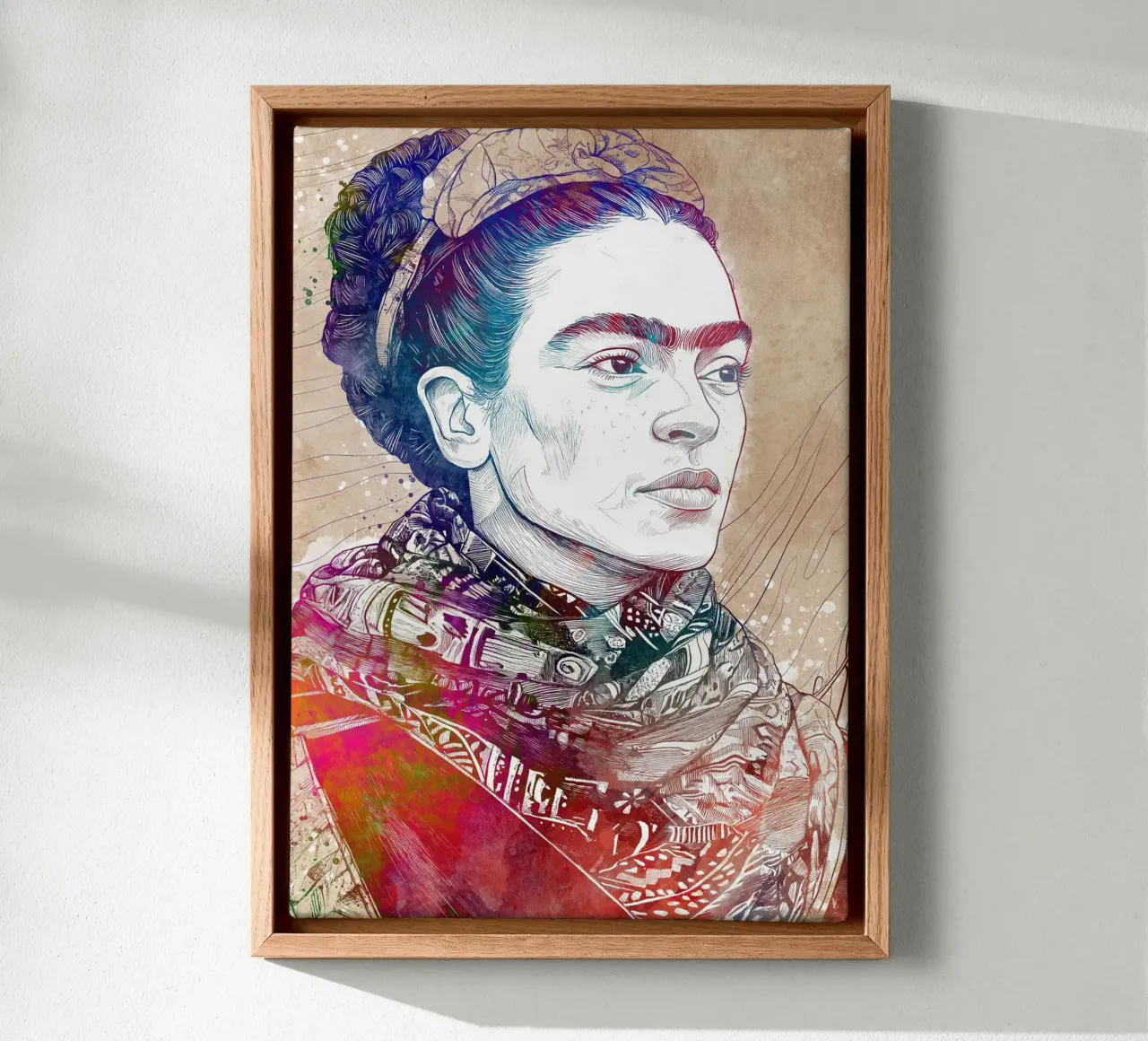 Frida digitale kunst canvas met Baklijst van Justyna Jaszke JBJart