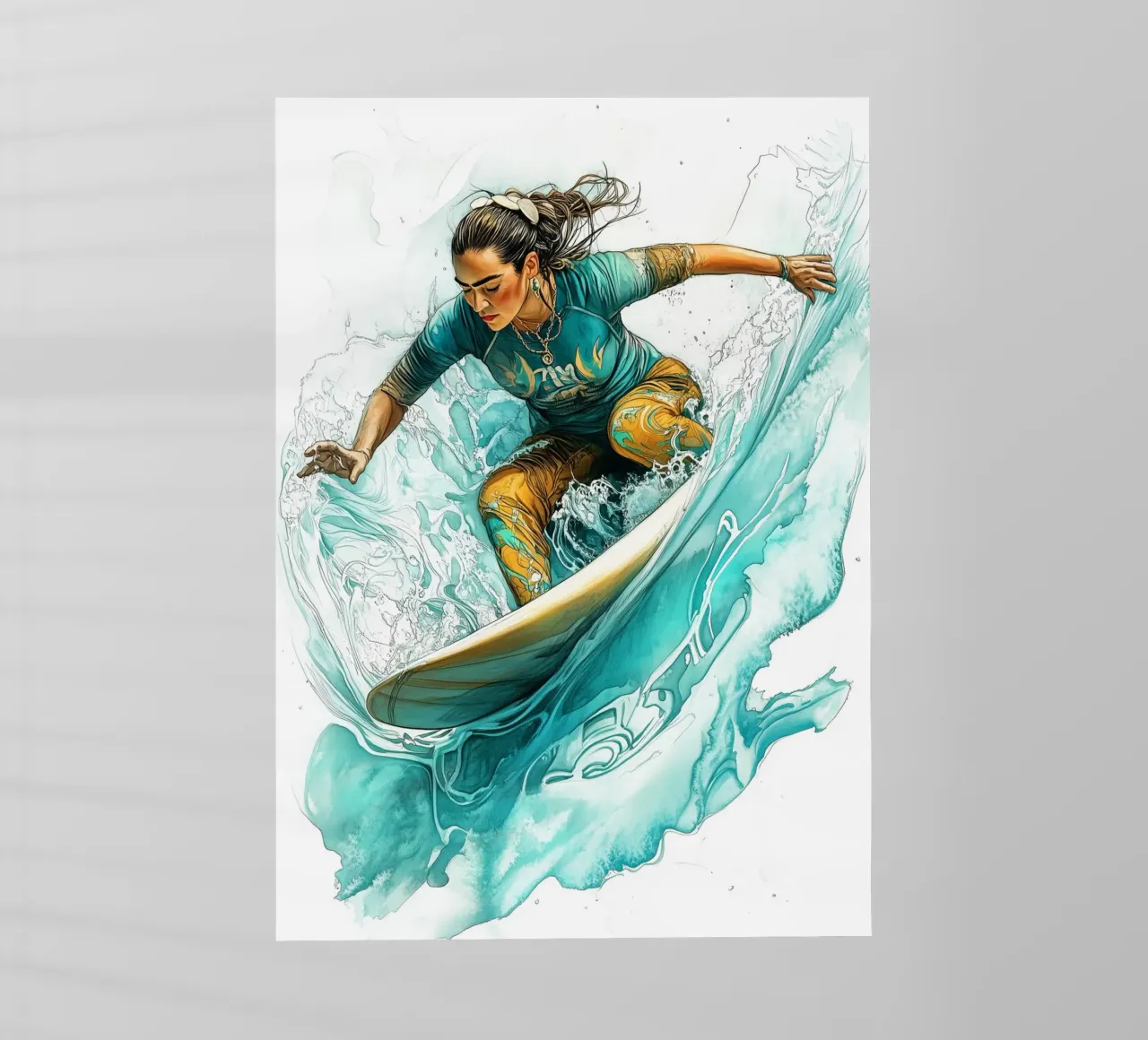 Ragazza che fa surf arte digitale pellicola backlit da Justyna Jaszke JBJart