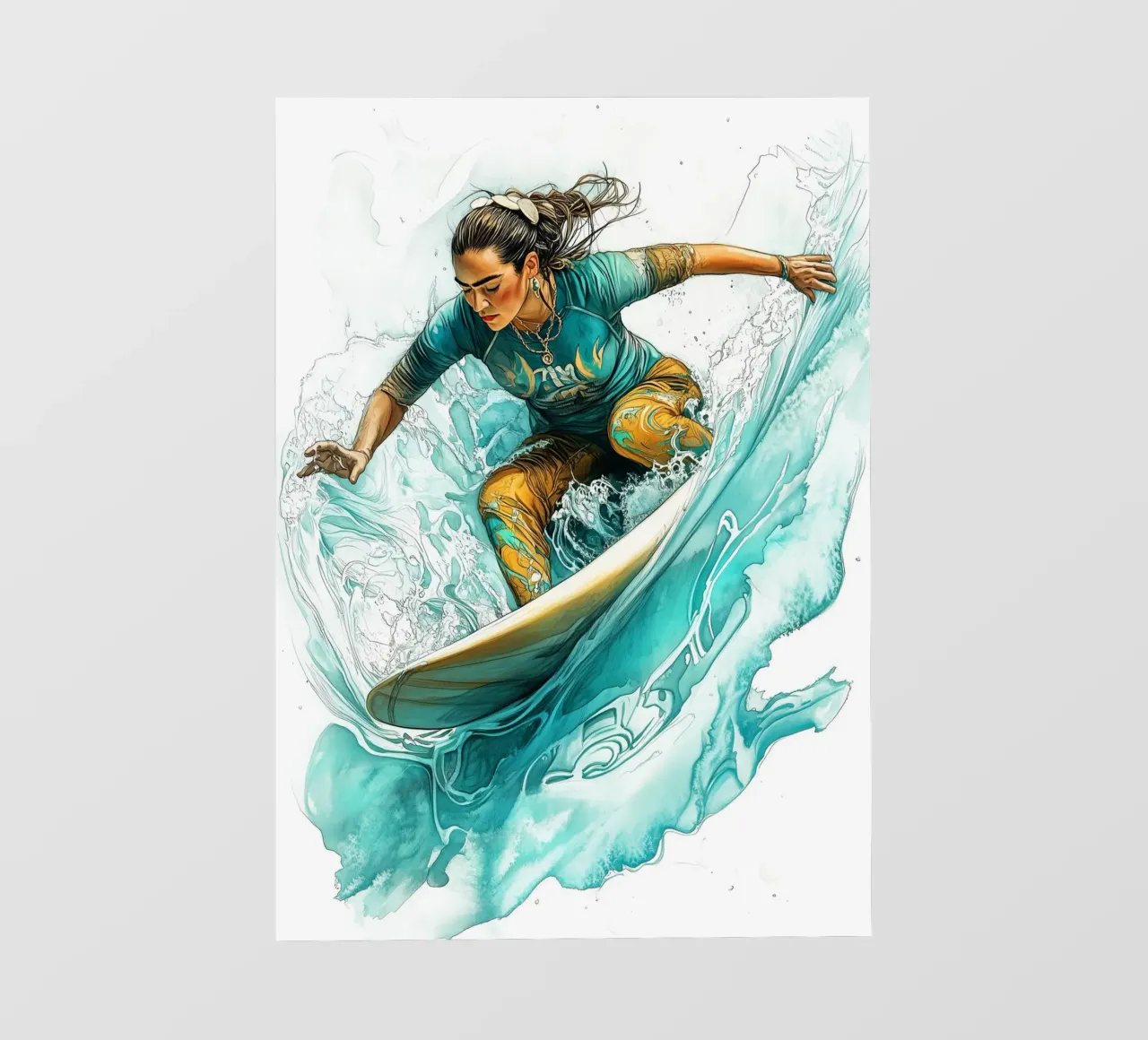 Ragazza che fa surf arte digitale telo in pvc da Justyna Jaszke JBJart