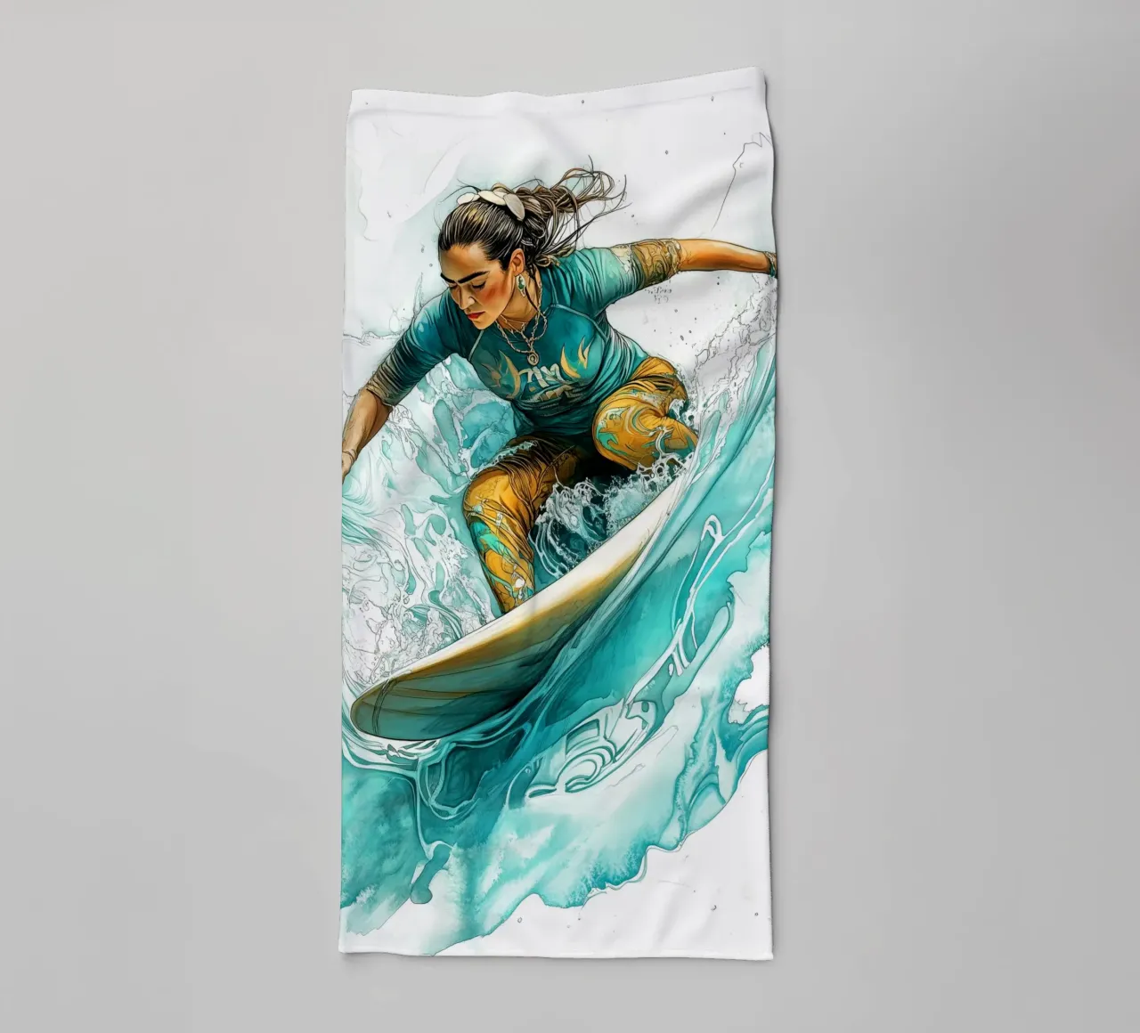 Surfing girl digital art towel by Justyna Jaszke JBJart