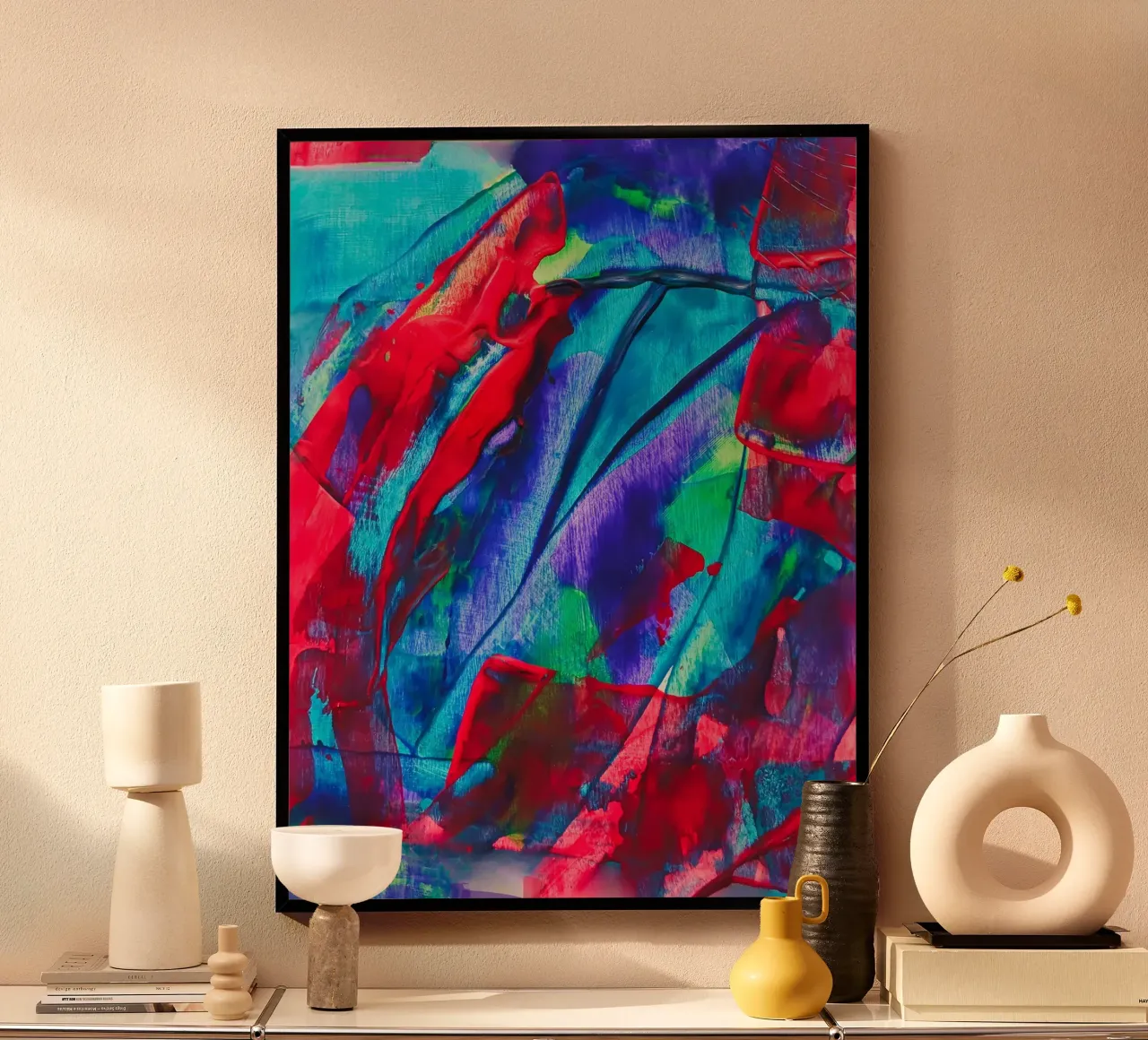 'Chromatic Surge' Abstract Acrylic Print poster with plastic frame by FABOArt