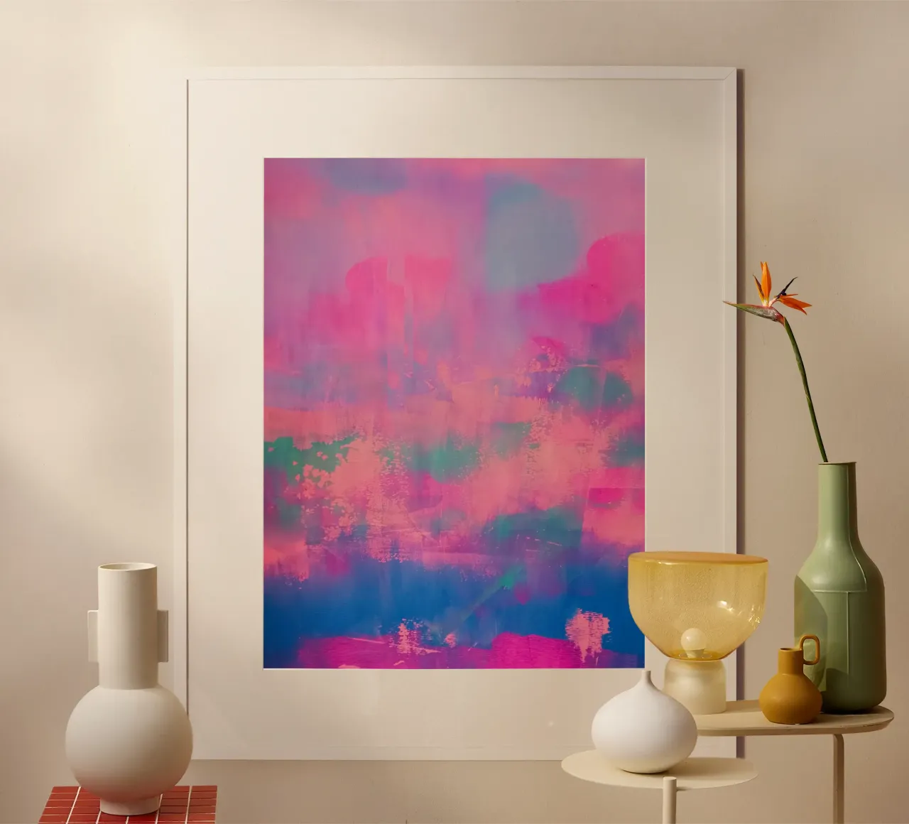 Levendige abstracte print - Chroma Distressed poster met aluminium frame van FABOArt