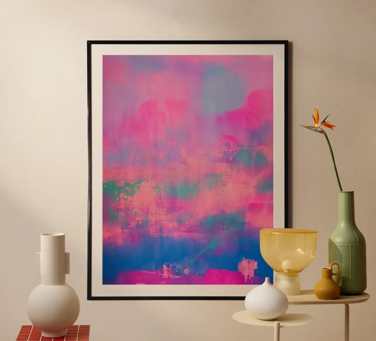 Levendige abstracte print - Chroma Distressed poster met aluminium frame van FABOArt