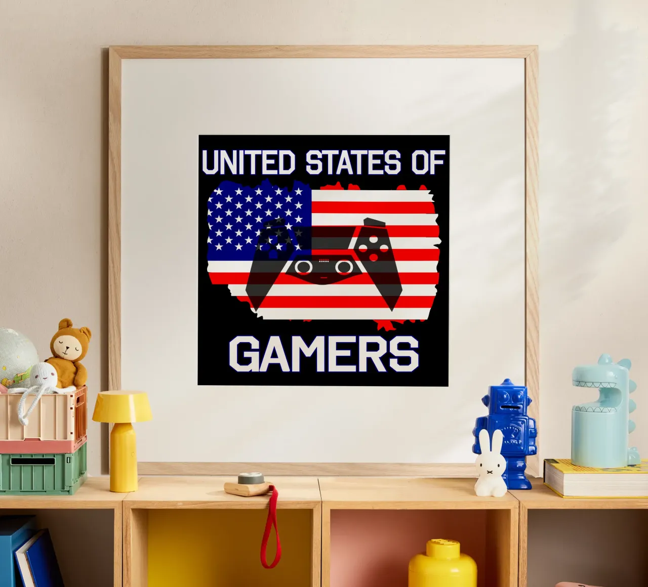 Gli Stati Uniti dei videogiocatori Cool Gaming Video Games poster con telaio in plastica da sillyindustries