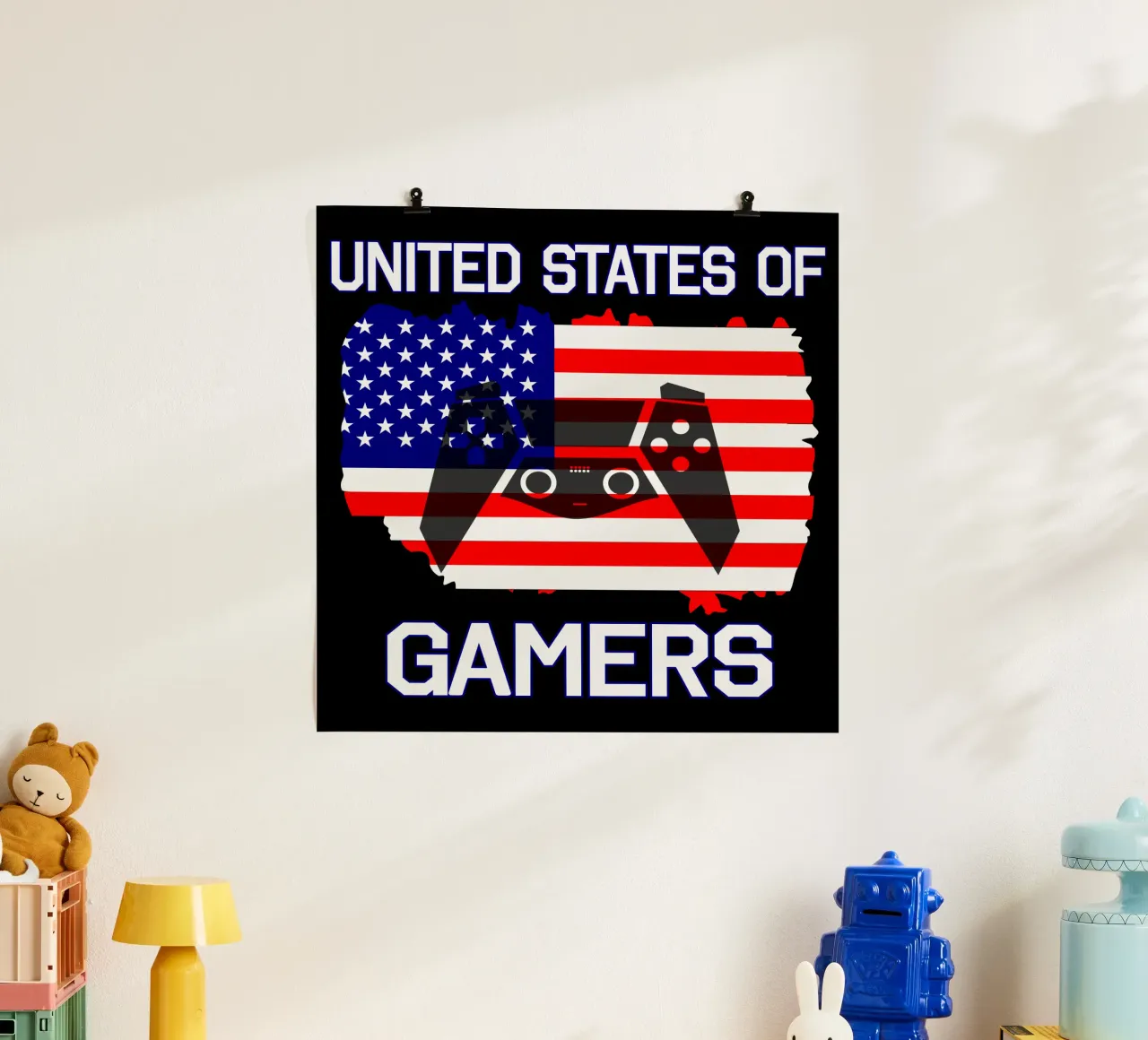 Gli Stati Uniti dei videogiocatori Cool Gaming Video Games poster con telaio in plastica da sillyindustries