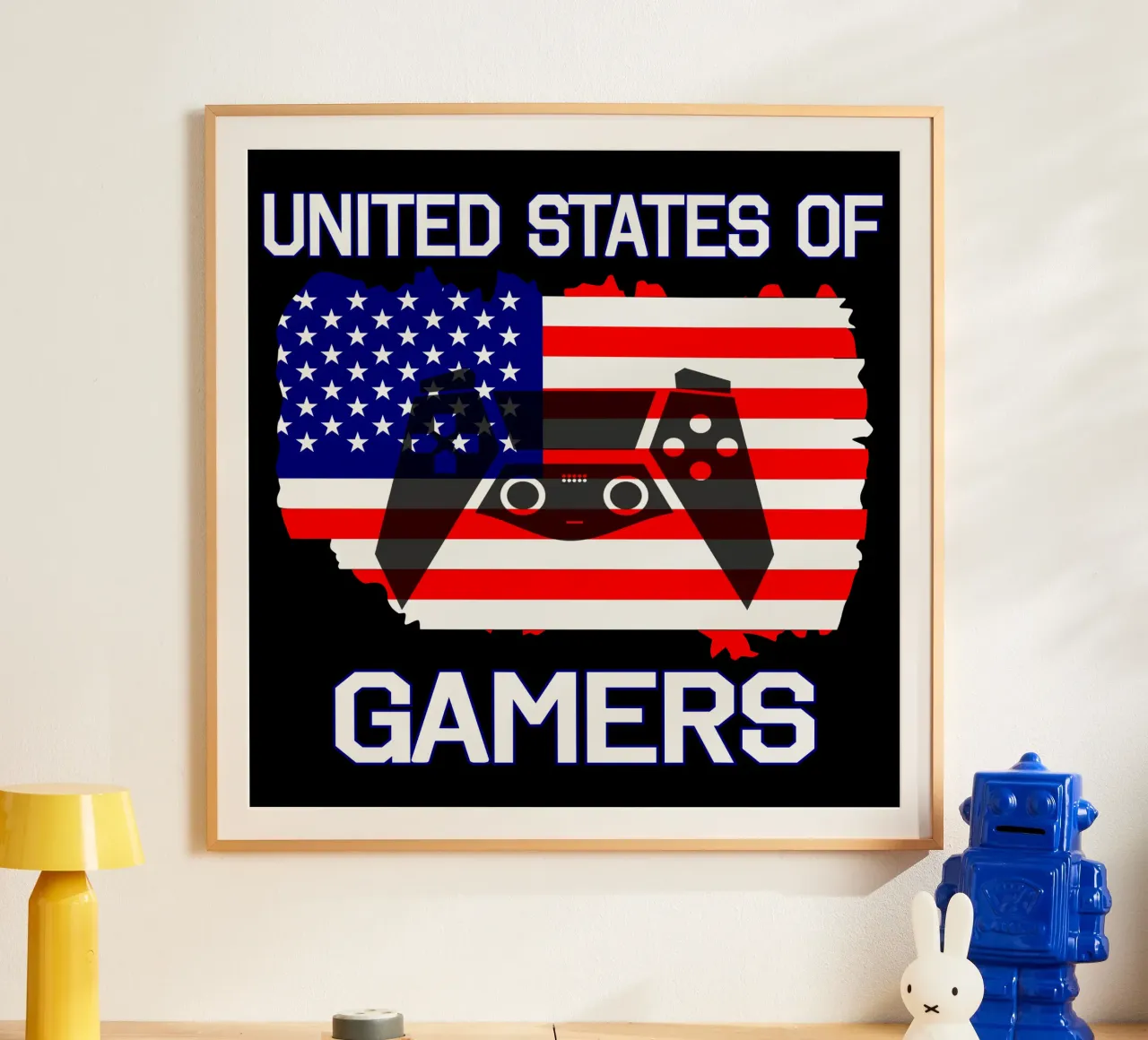 Gli Stati Uniti dei videogiocatori Cool Gaming Video Games poster con telaio in plastica da sillyindustries