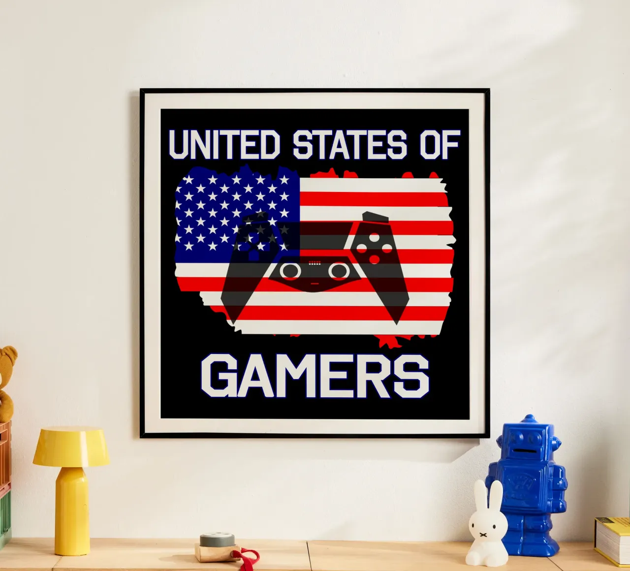 Gli Stati Uniti dei videogiocatori Cool Gaming Video Games poster con telaio in plastica da sillyindustries
