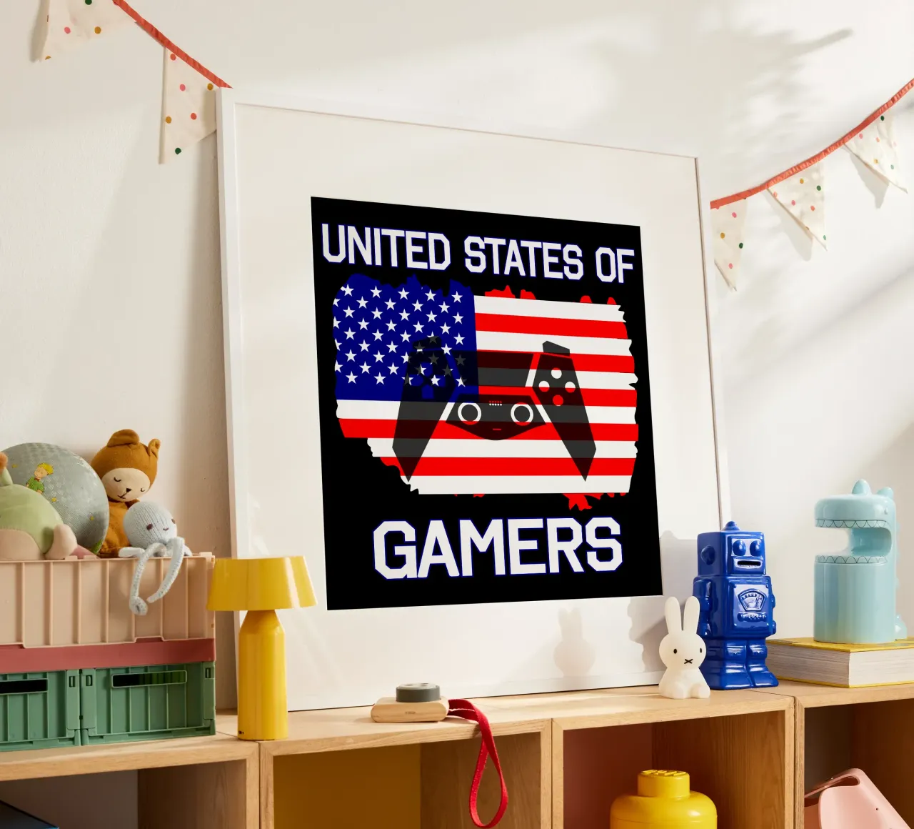 Gli Stati Uniti dei videogiocatori Cool Gaming Video Games poster con telaio in plastica da sillyindustries