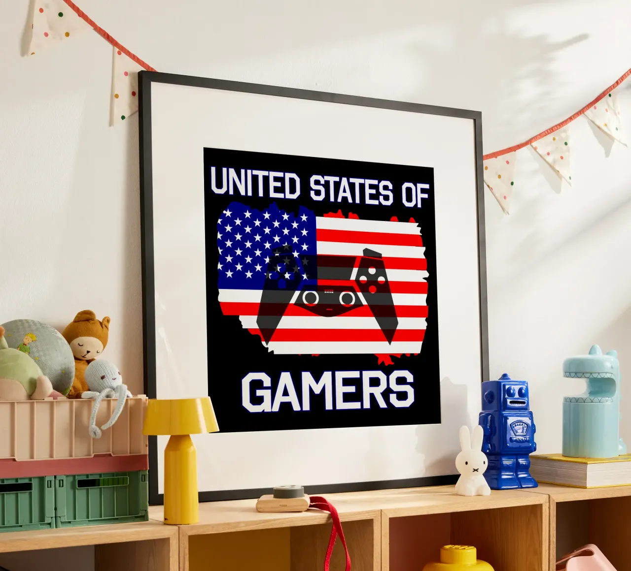 Gli Stati Uniti dei videogiocatori Cool Gaming Video Games poster con telaio in plastica da sillyindustries