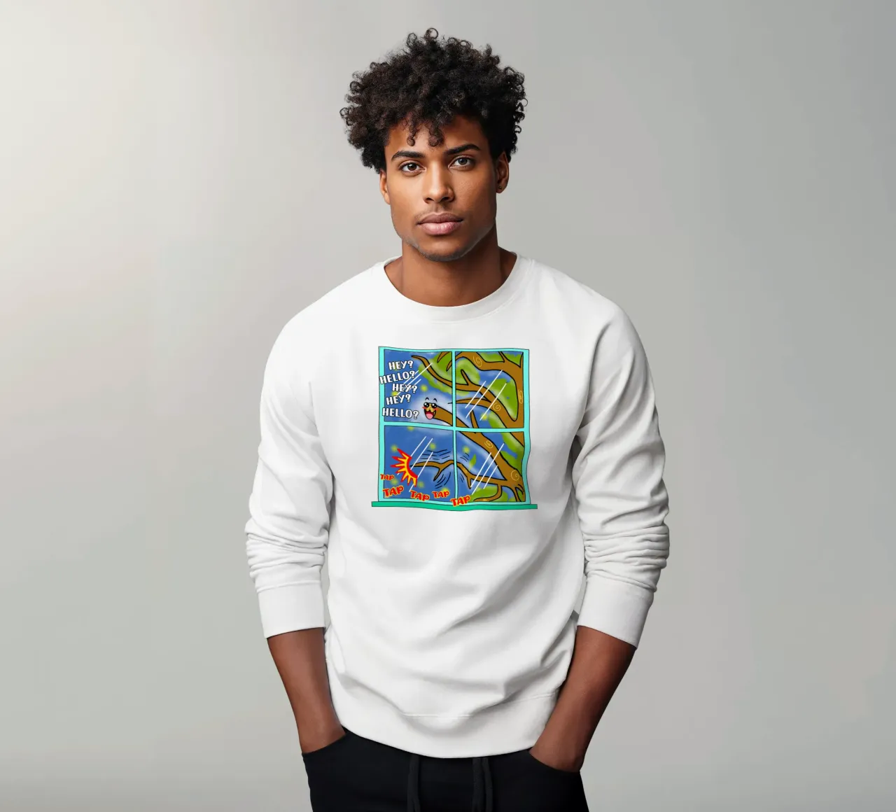 Funny Kawaii Cute Tree Branch Tapping Classic Cartoon sweatshirt by sillyindustries