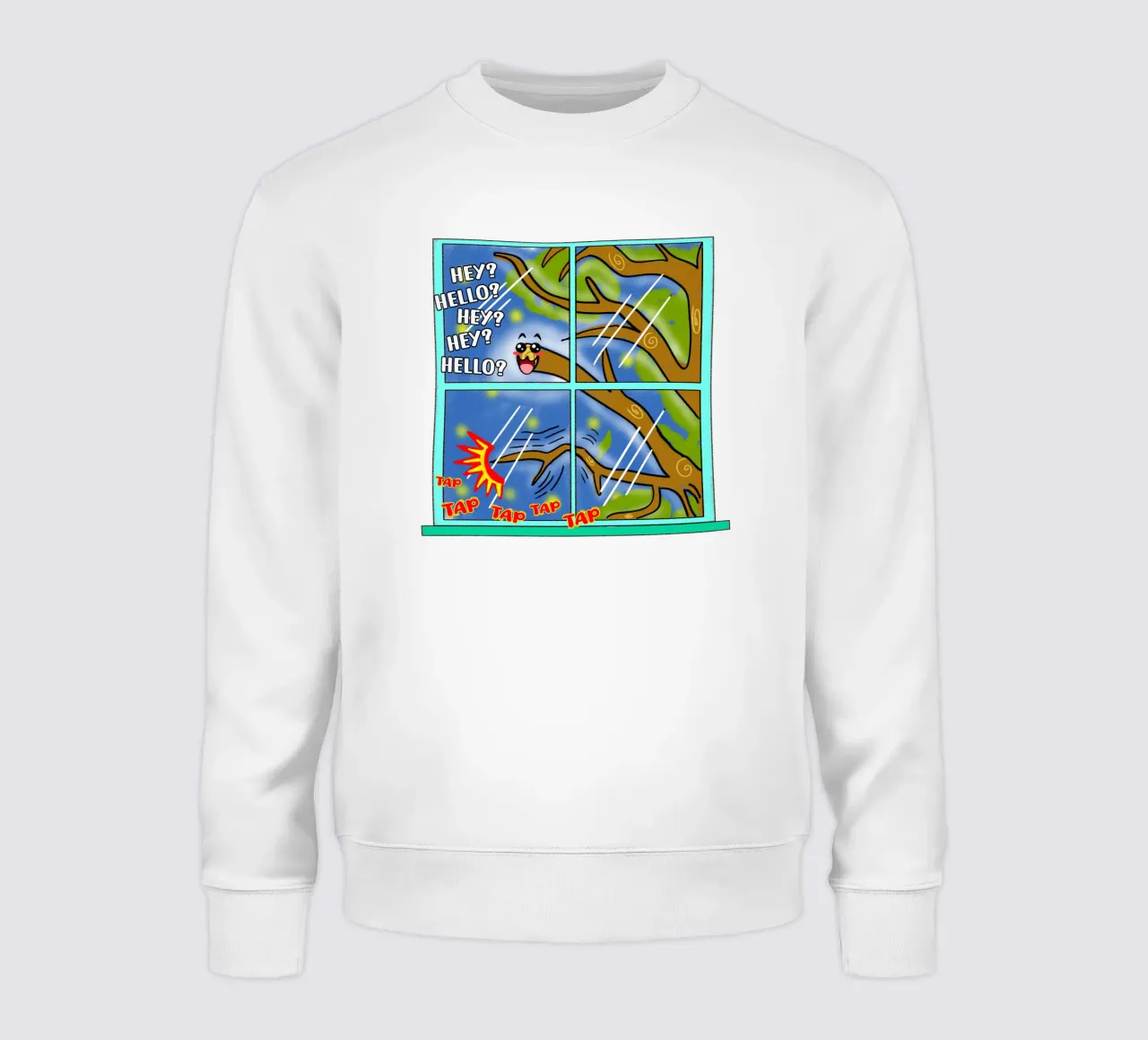 Funny Kawaii Cute Tree Branch Tapping Classic Cartoon sweatshirt by sillyindustries