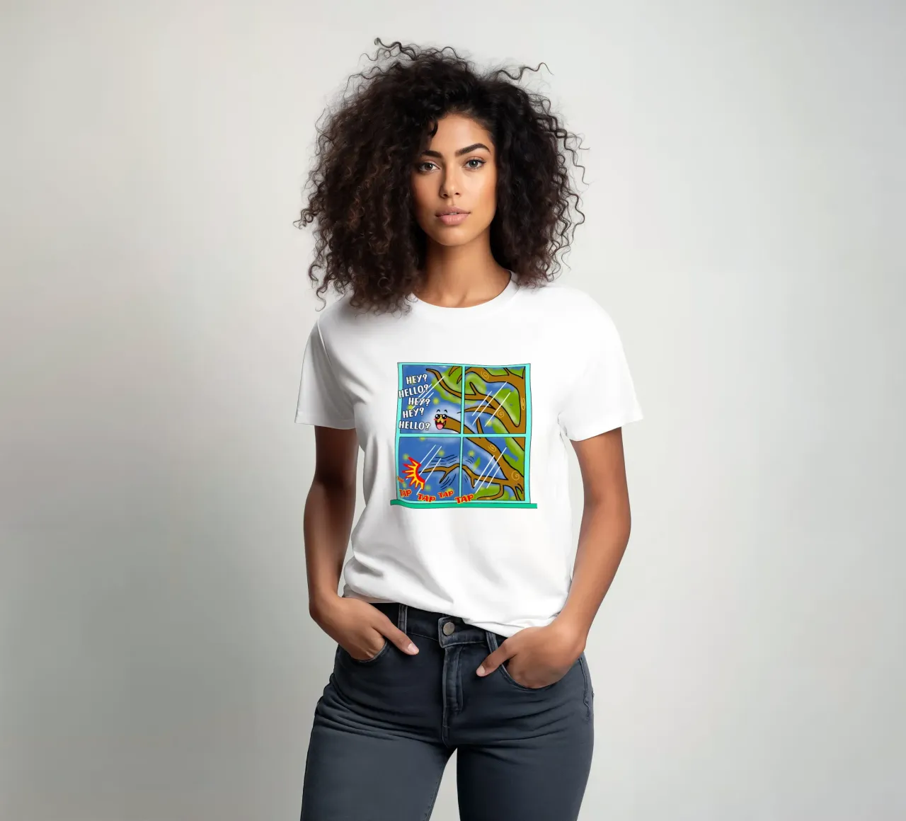 Divertente Kawaii Cute Tree Branch Tapping Cartone animato classico t-shirt da sillyindustries