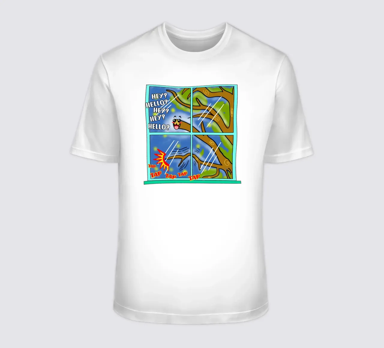 Divertente Kawaii Cute Tree Branch Tapping Cartone animato classico t-shirt da sillyindustries