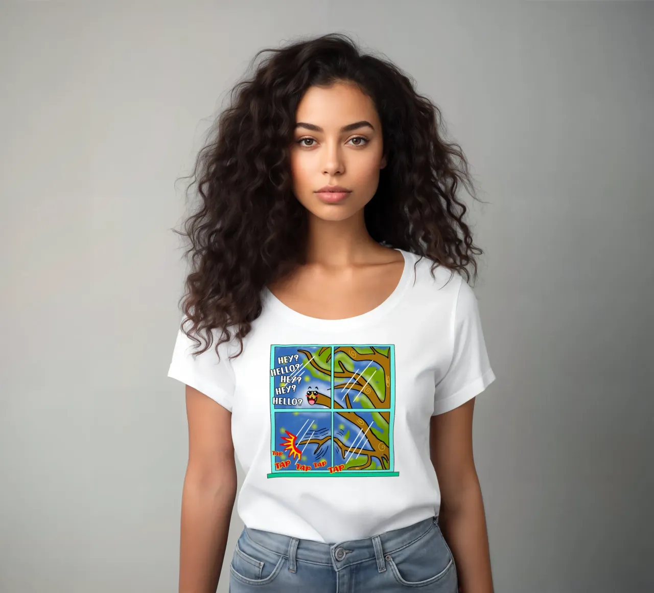 Divertente Kawaii Cute Tree Branch Tapping Cartone animato classico t-shirt da donna da sillyindustries