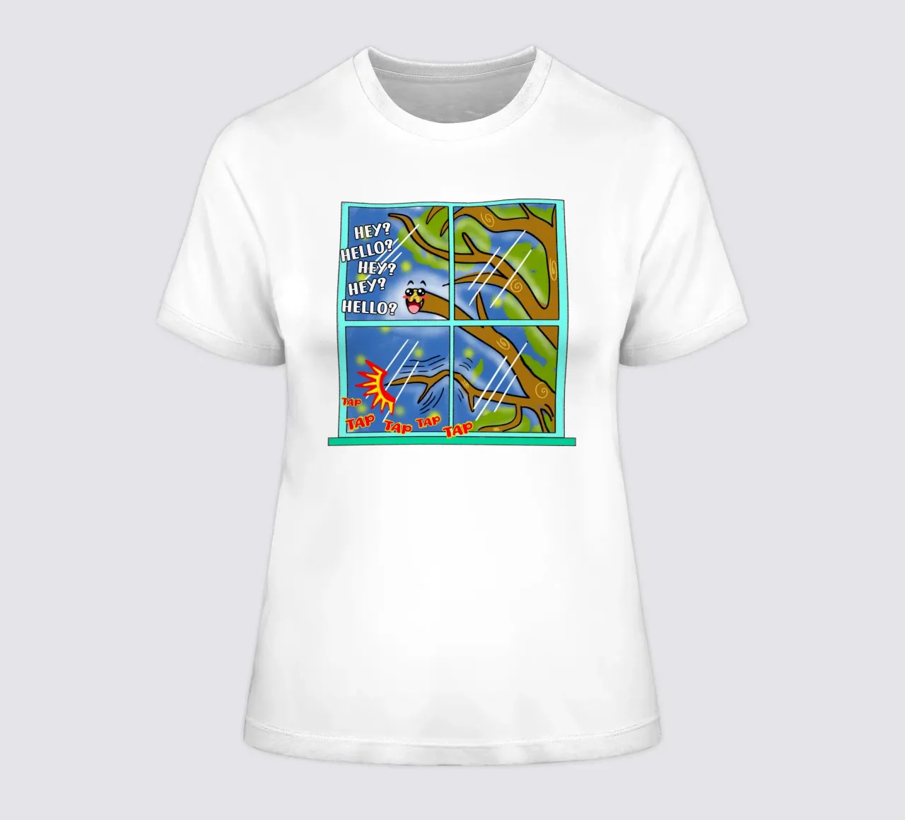 Divertente Kawaii Cute Tree Branch Tapping Cartone animato classico t-shirt da donna da sillyindustries