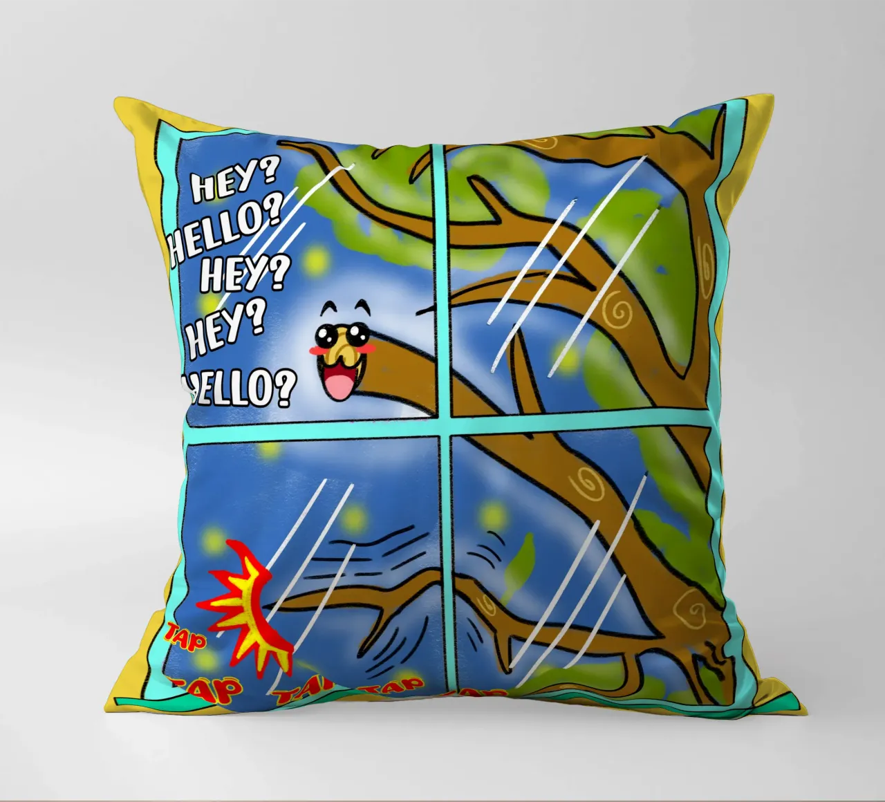 Divertente Kawaii Cute Tree Branch Tapping Cartone animato classico cuscino da sillyindustries