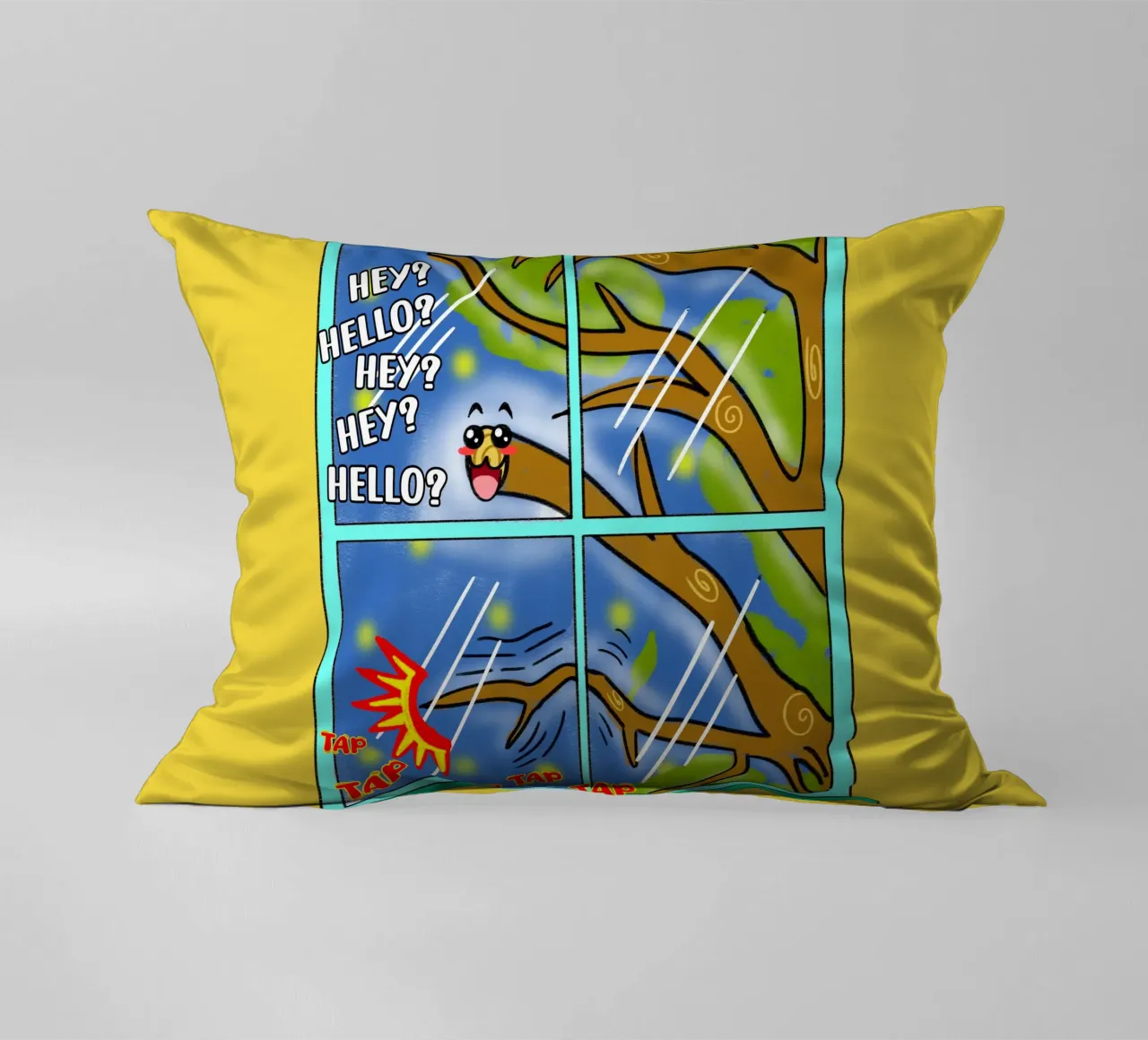 Divertente Kawaii Cute Tree Branch Tapping Cartone animato classico cuscino da sillyindustries