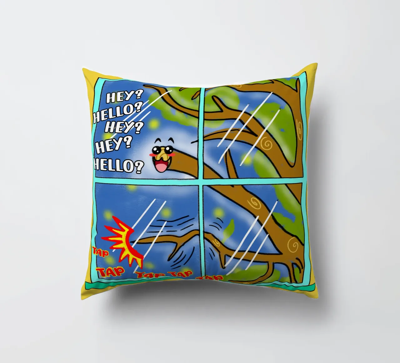 Divertente Kawaii Cute Tree Branch Tapping Cartone animato classico cuscino da sillyindustries