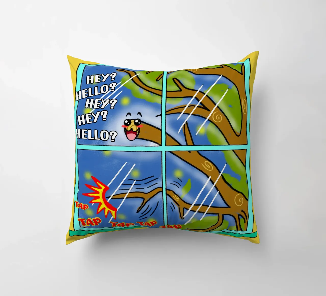 Divertente Kawaii Cute Tree Branch Tapping Cartone animato classico cuscino da sillyindustries