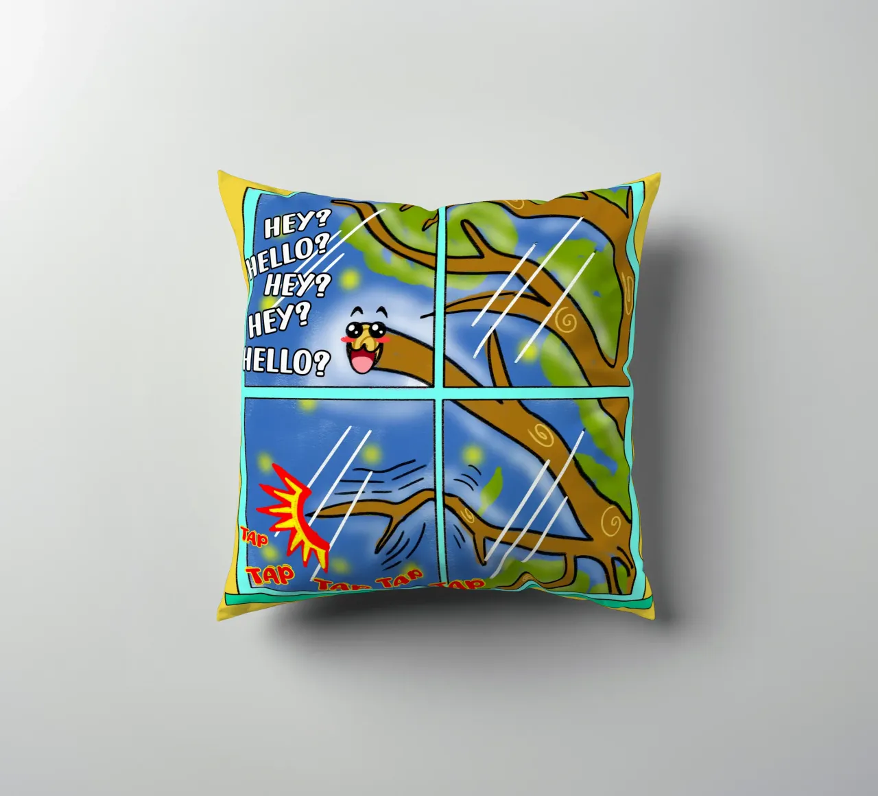 Divertente Kawaii Cute Tree Branch Tapping Cartone animato classico cuscino da sillyindustries