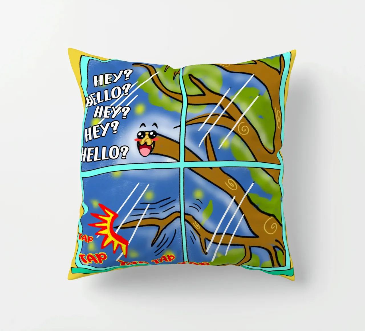 Divertente Kawaii Cute Tree Branch Tapping Cartone animato classico cuscino da sillyindustries