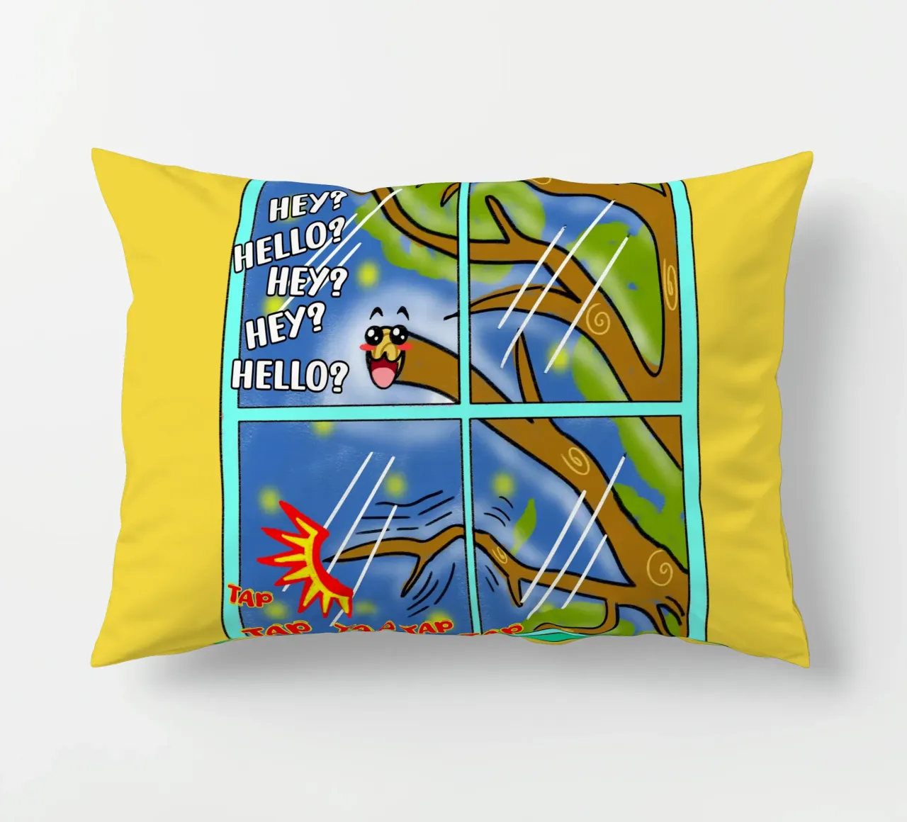 Divertente Kawaii Cute Tree Branch Tapping Cartone animato classico cuscino da sillyindustries