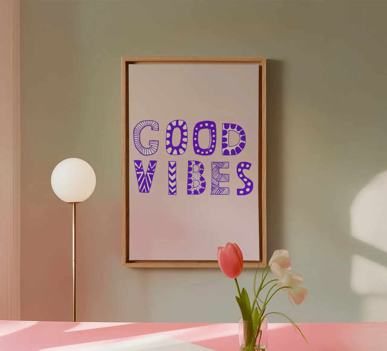 Good Vibes Pink tela con Cornice a cassetta da Vasare Nar