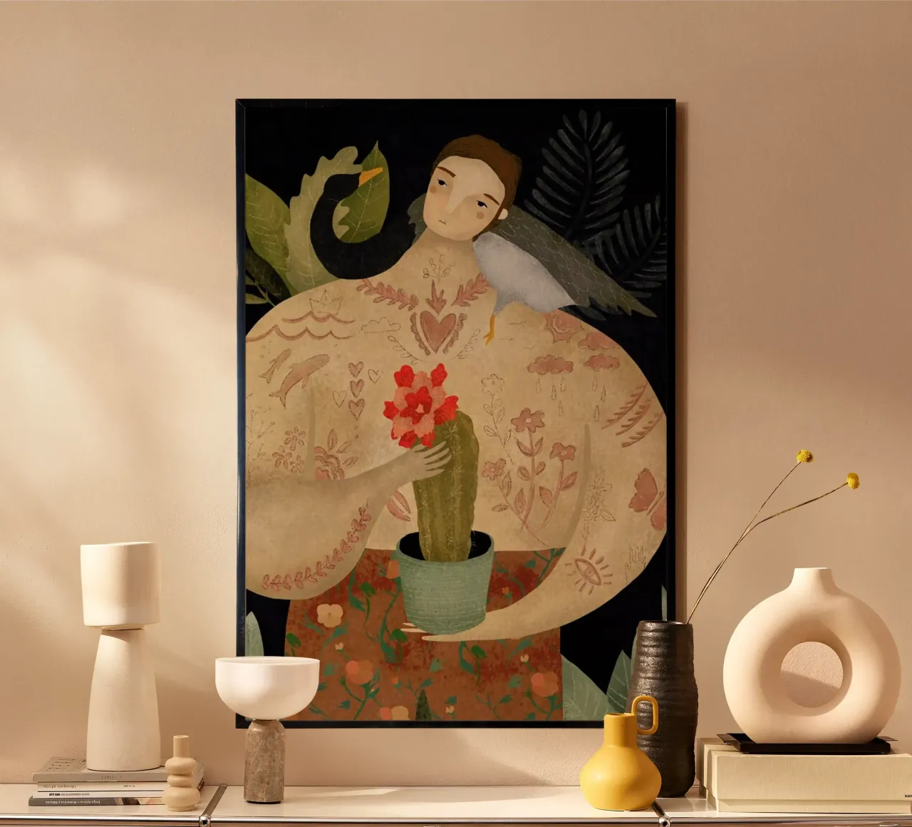 Wild Geese Man poster con telaio in alluminio da Amalia Restrepo