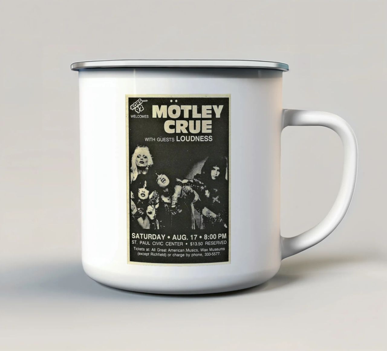 Motley Crue Vintage Concert Music mug en émail de SoundStudio