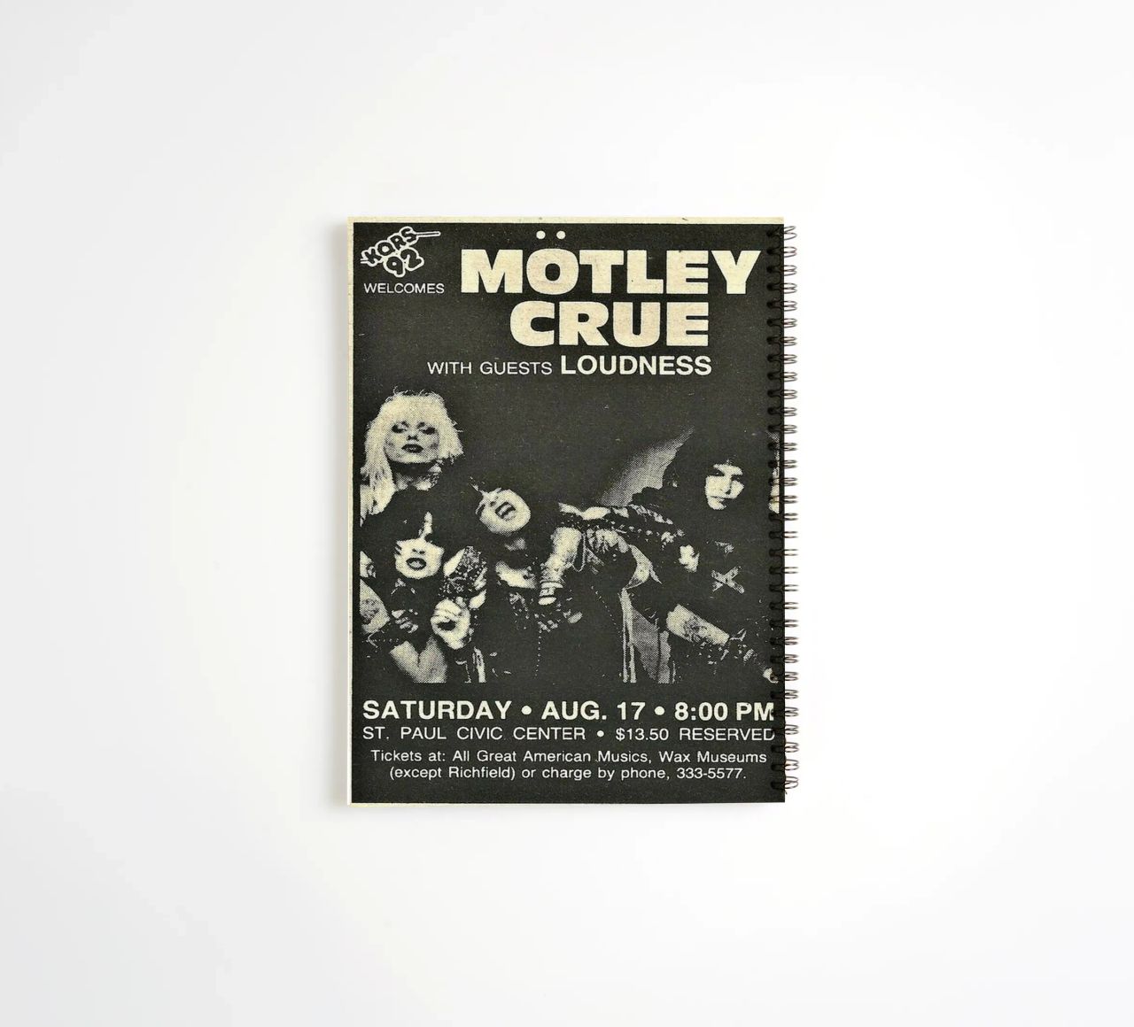 Motley Crue Vintage Concert Music carnet à spirale de SoundStudio