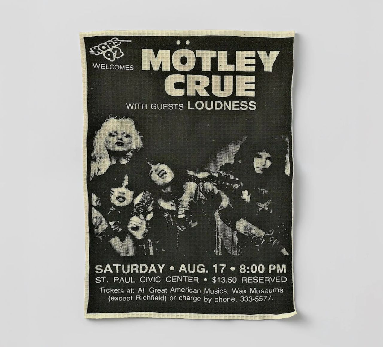 Motley Crue Vintage Concert Music torchon de SoundStudio