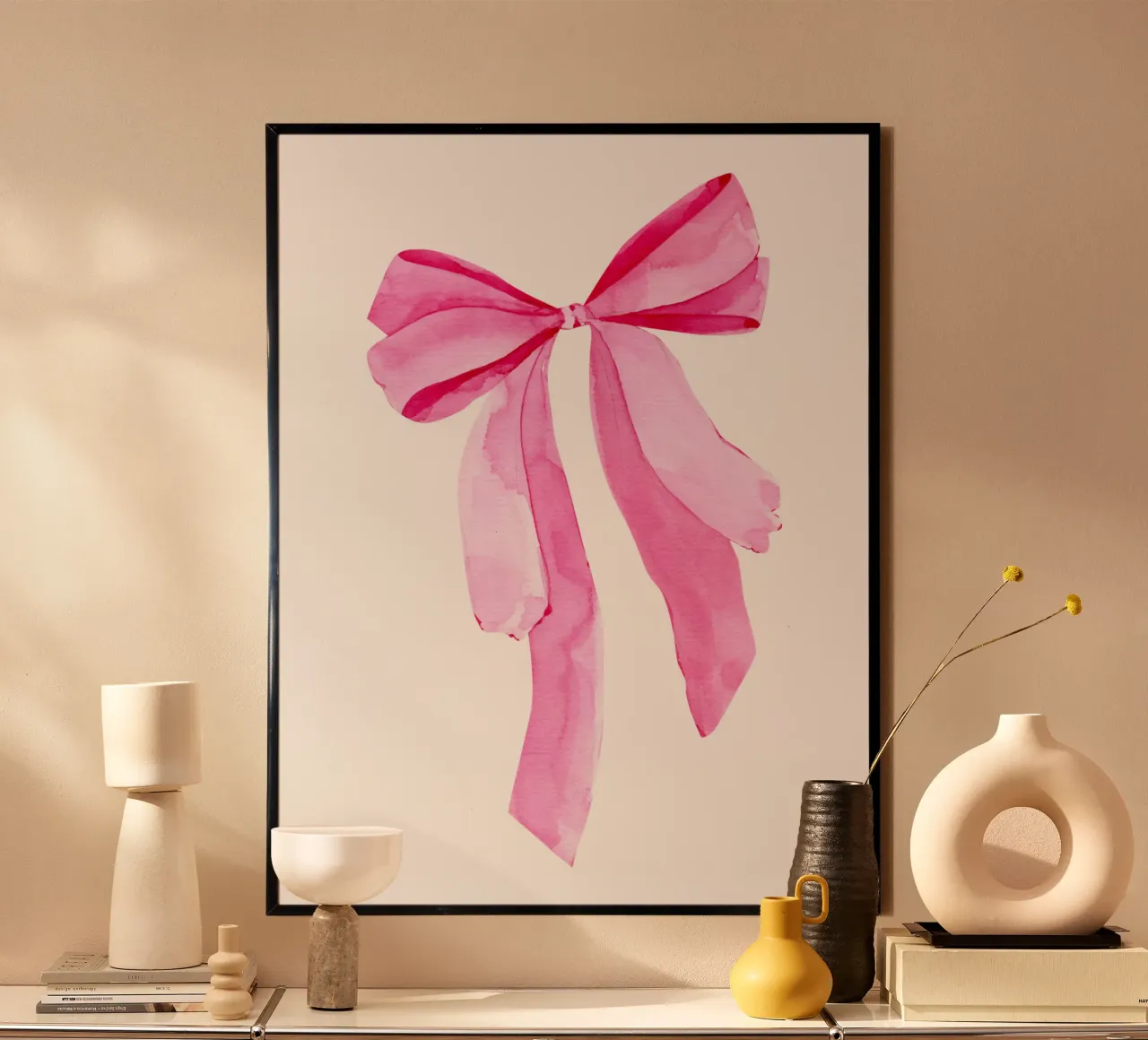 Fiocco acquerellato rosa, stampa fiocco Coquette, fiocco adesivo poster con telaio in legno da Coquette Club