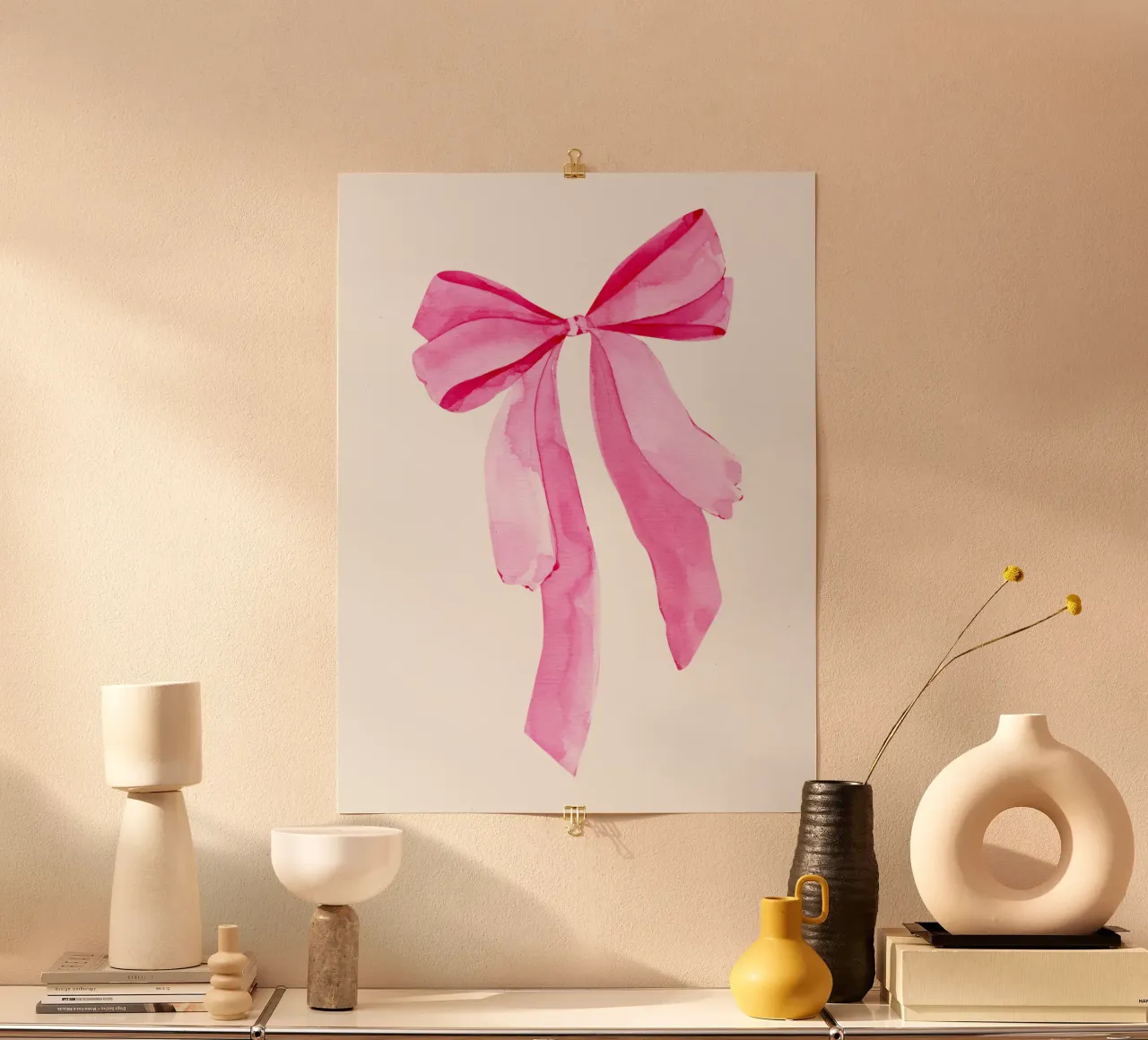 Fiocco acquerellato rosa, stampa fiocco Coquette, fiocco adesivo poster con telaio in legno da Coquette Club