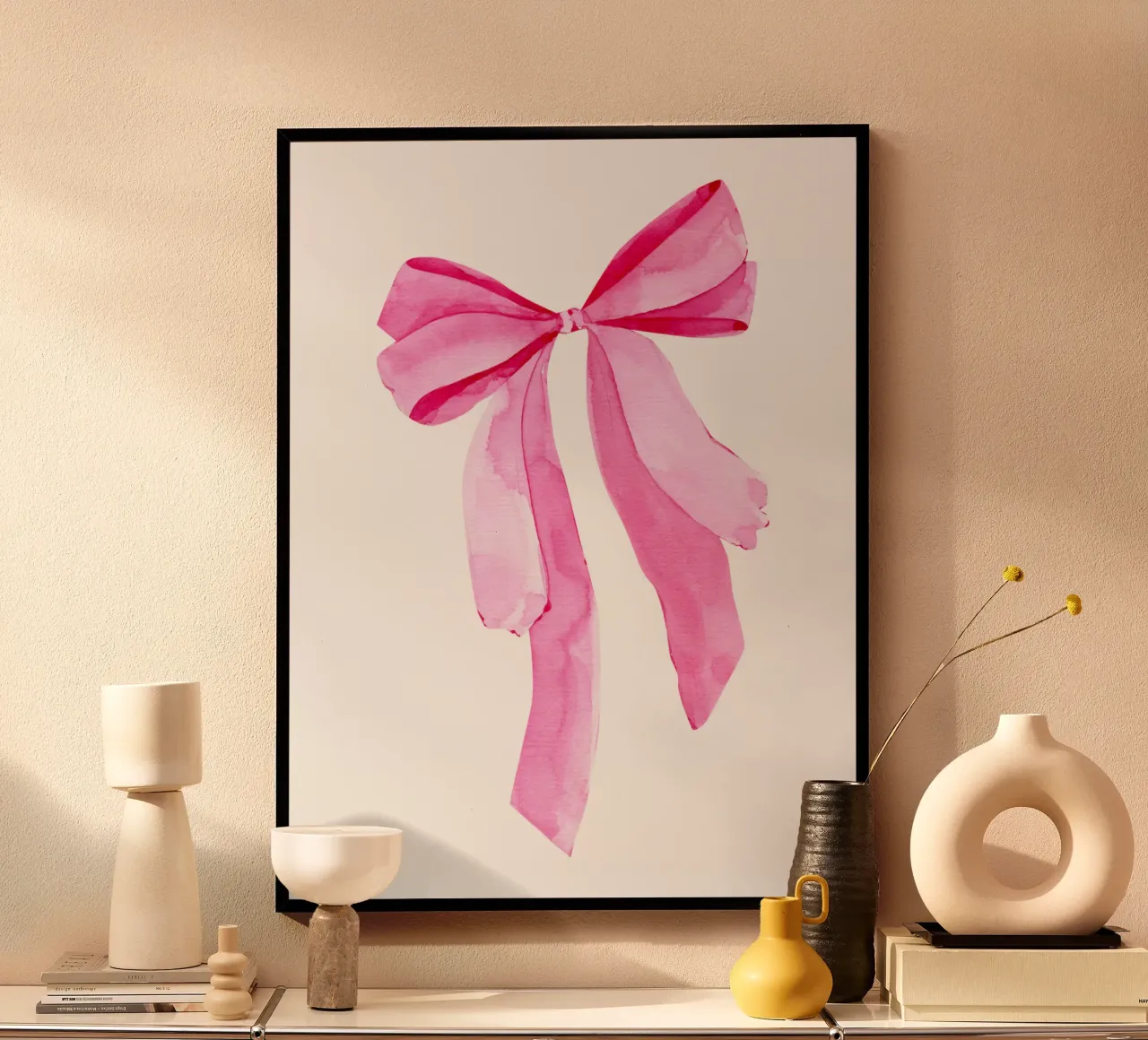 Fiocco acquerellato rosa, stampa fiocco Coquette, fiocco adesivo poster con telaio in legno da Coquette Club
