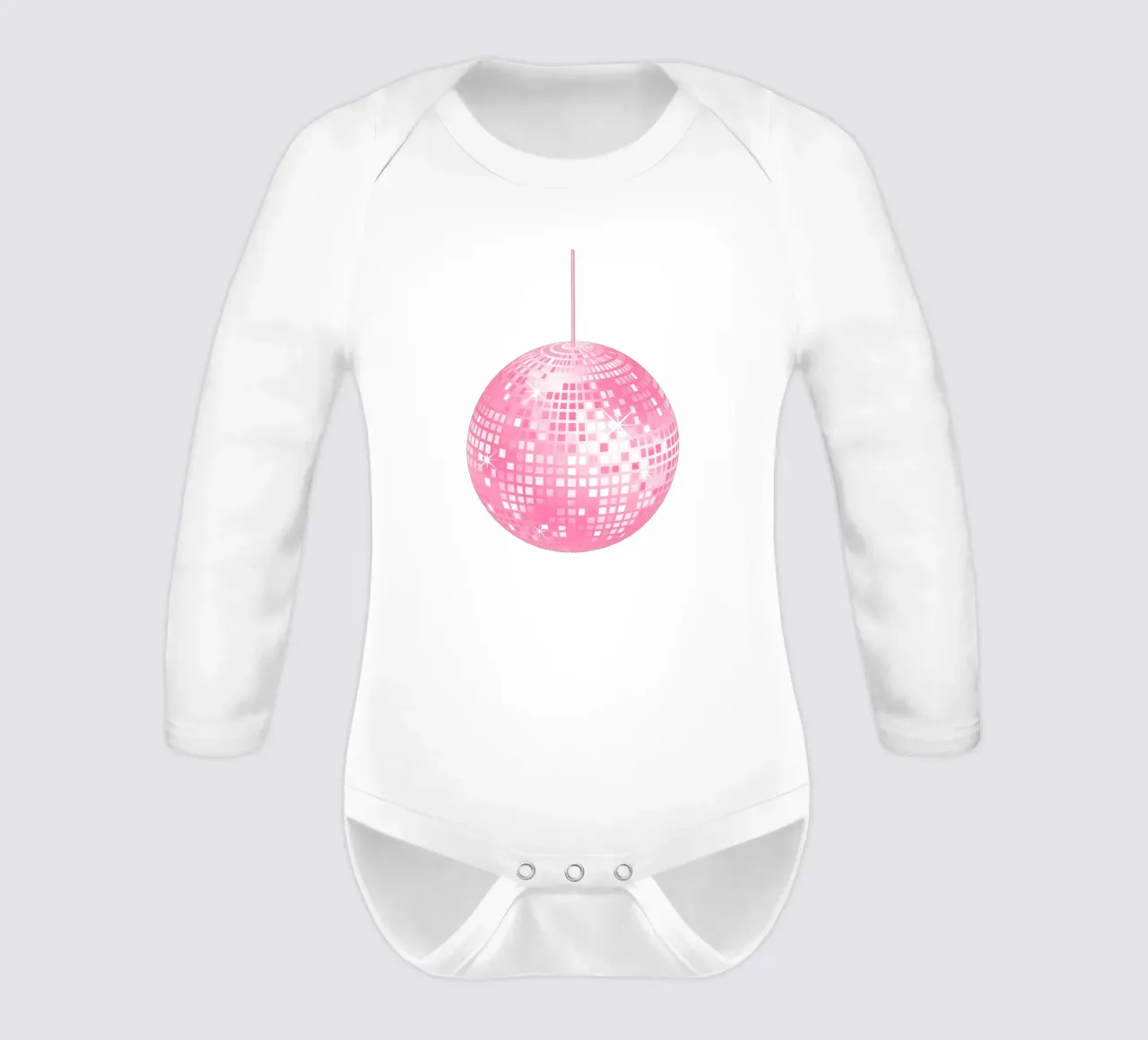 Pink Disco Ball Poster, Disco Ball, Pink Cute Girly Decor long-sleeve baby romper by Coquette Club