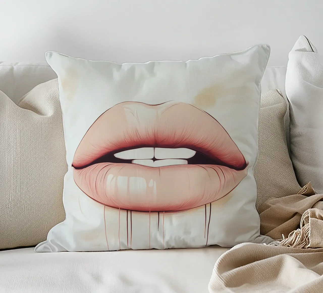 Lips decorative cushion by Synthaira