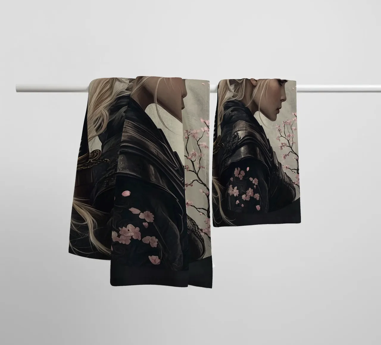 Samurai girl with Flowers towel by Synthaira