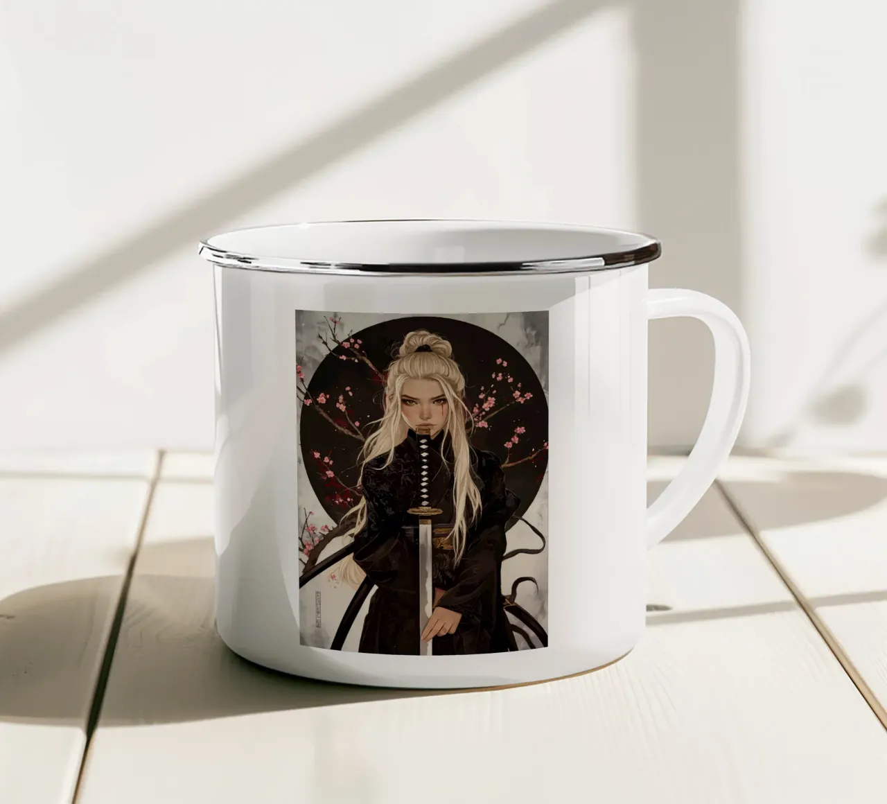 Samurai girl enamel mug by Synthaira