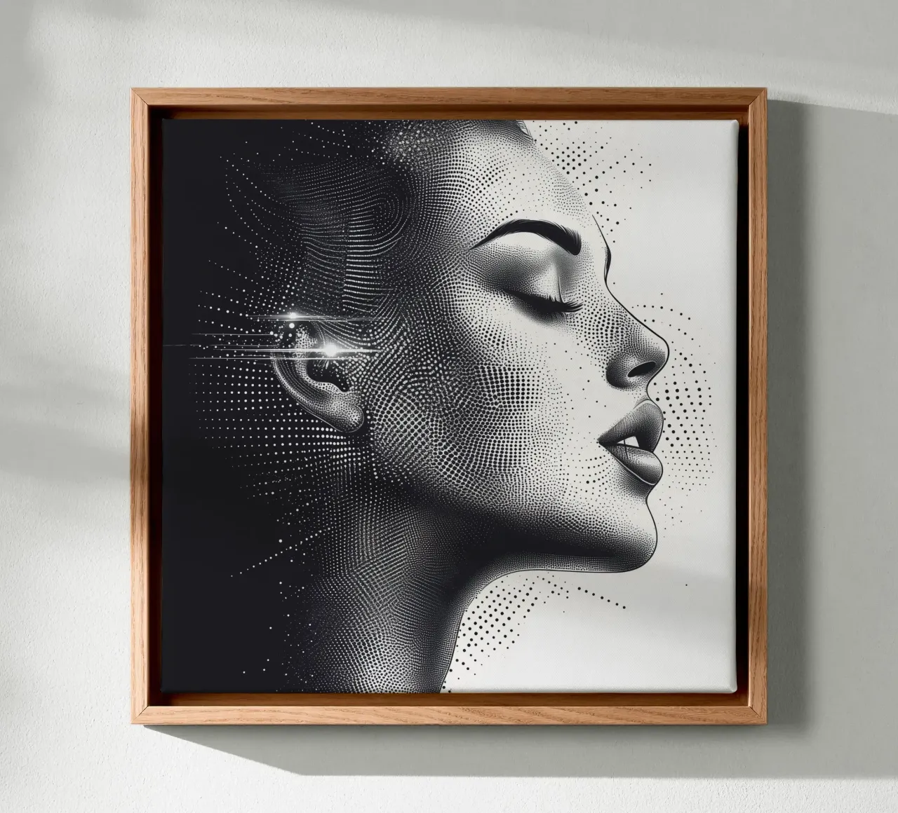 Retro Glamour - Ritratto di donna a mezzatinta Pop Art Dot Art tela con Cornice a cassetta da Synthaira
