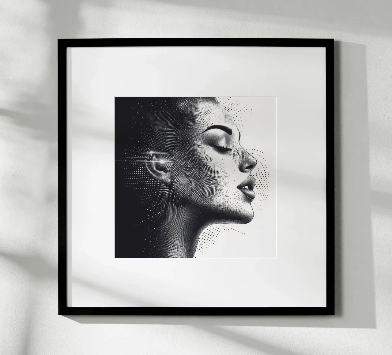 Retro Glamour - Ritratto di donna a mezzatinta Pop Art Dot Art poster con telaio in plastica da Synthaira