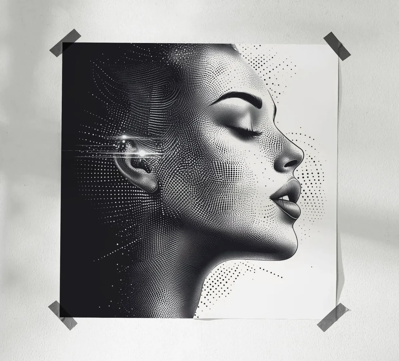 Retro Glamour - Ritratto di donna a mezzatinta Pop Art Dot Art poster con telaio in plastica da Synthaira