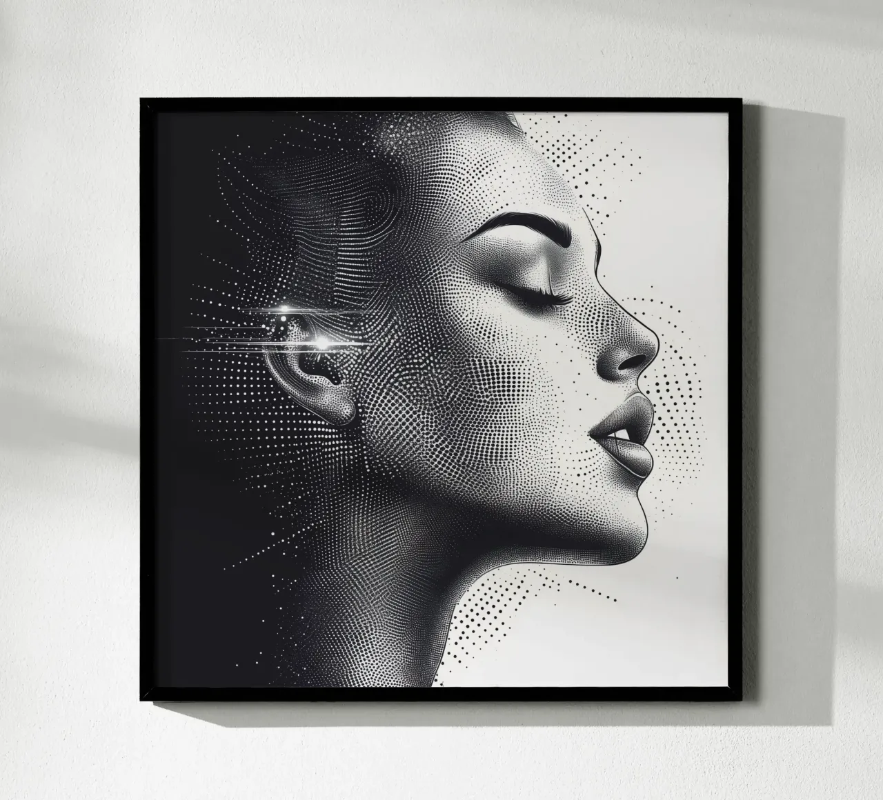 Retro Glamour - Ritratto di donna a mezzatinta Pop Art Dot Art poster con telaio in plastica da Synthaira