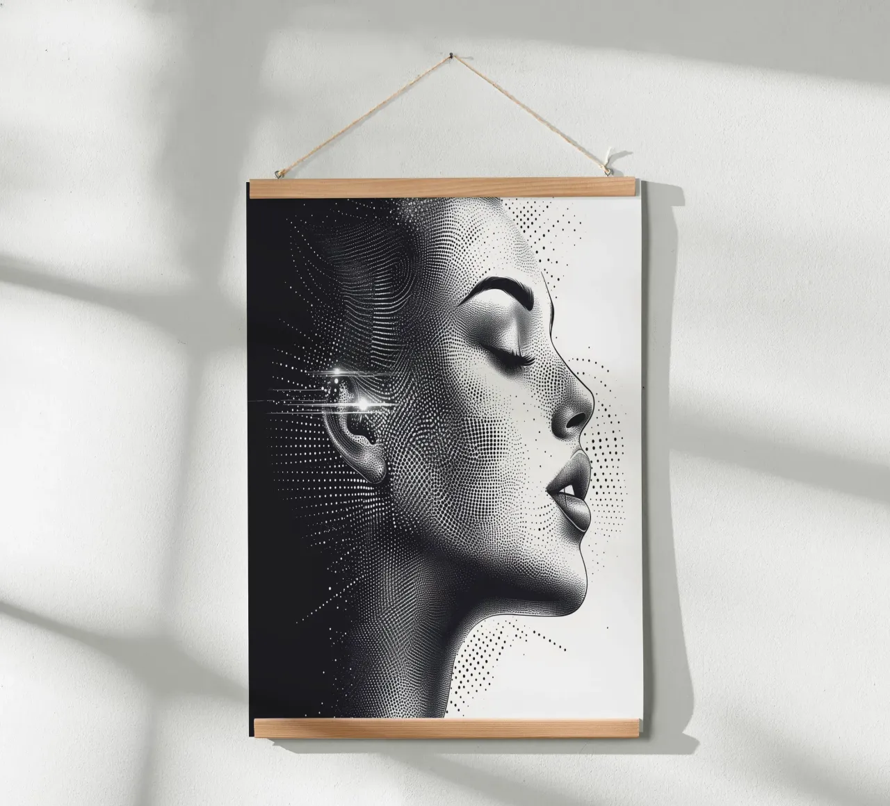 Retro Glamour - Ritratto di donna a mezzatinta Pop Art Dot Art poster con telaio in plastica da Synthaira