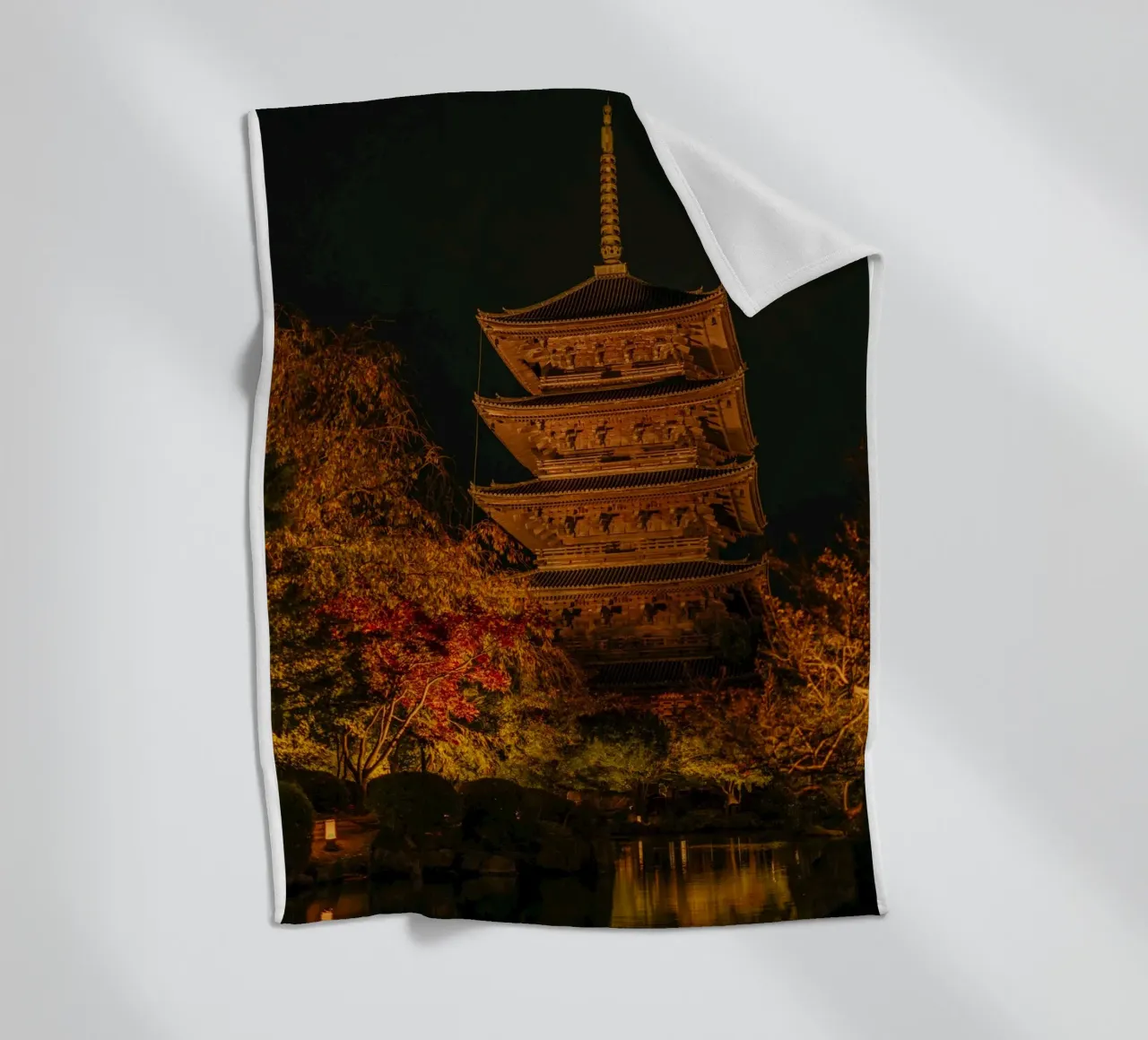 Japanese Pagoda at Night fleece blanket by Marcel Bisig